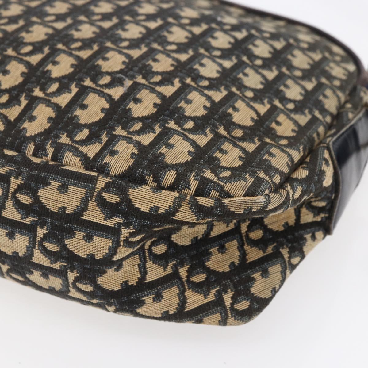 Christian Dior Trotter Canvas Shoulder Bag Navy Gold Auth 147085