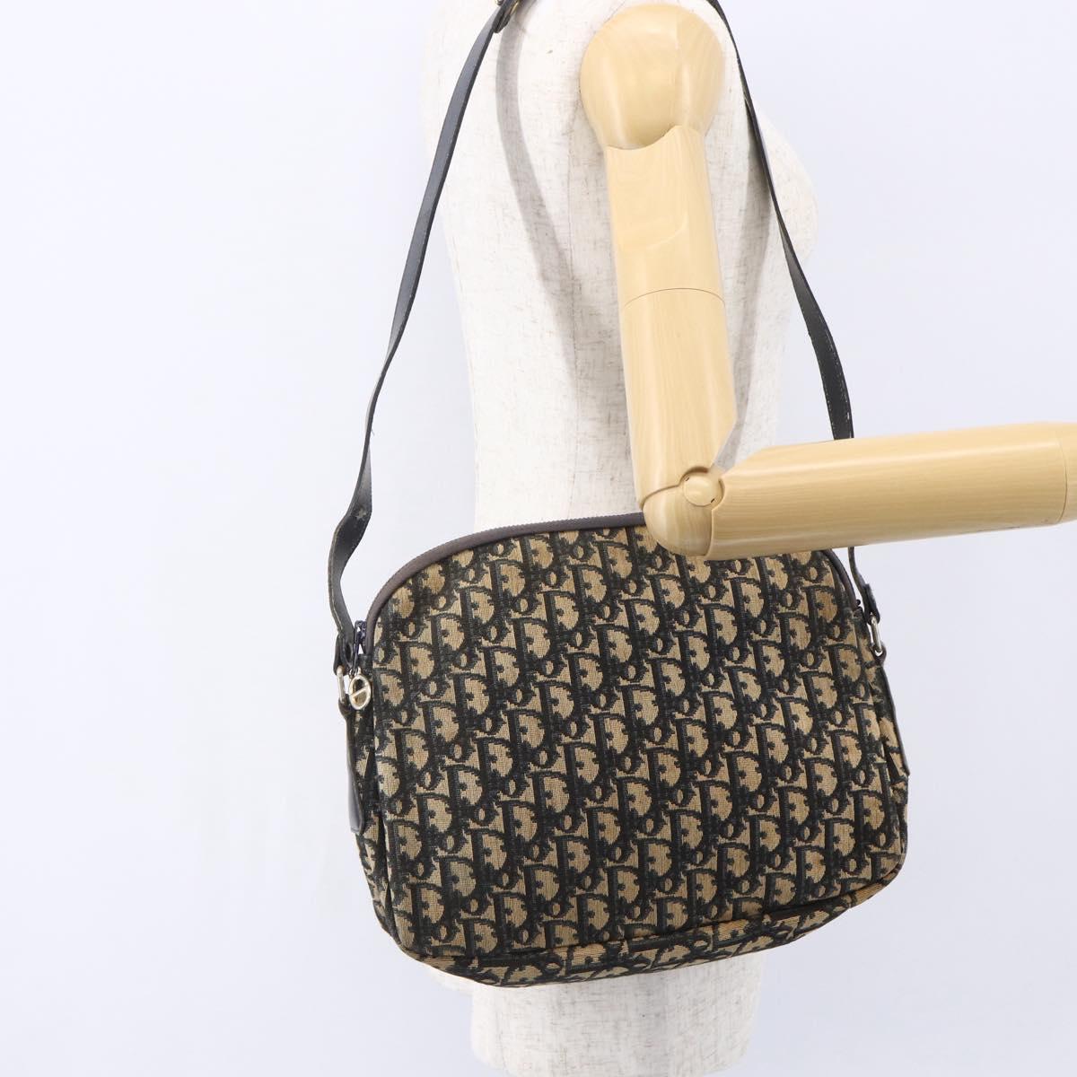 Christian Dior Trotter Canvas Shoulder Bag Navy Gold Auth 147085