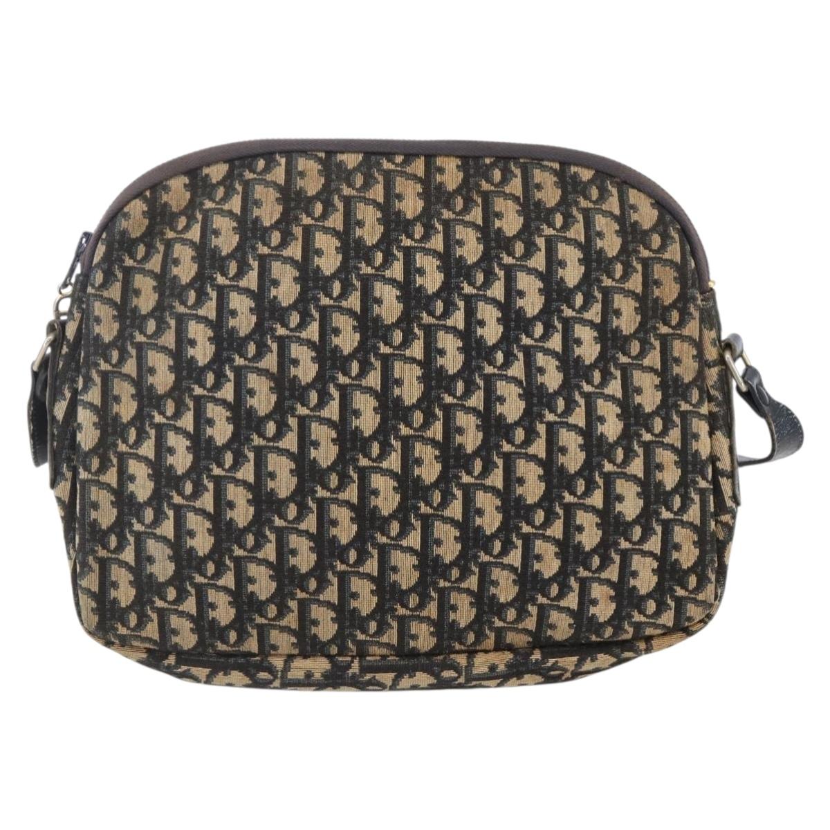 Christian Dior Trotter Canvas Shoulder Bag Navy Gold Auth 147085