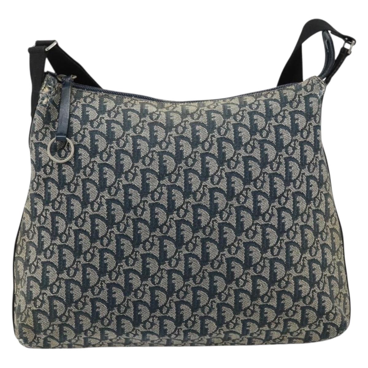 Christian Dior Trotter Canvas Shoulder Bag Navy Silver Auth 147086