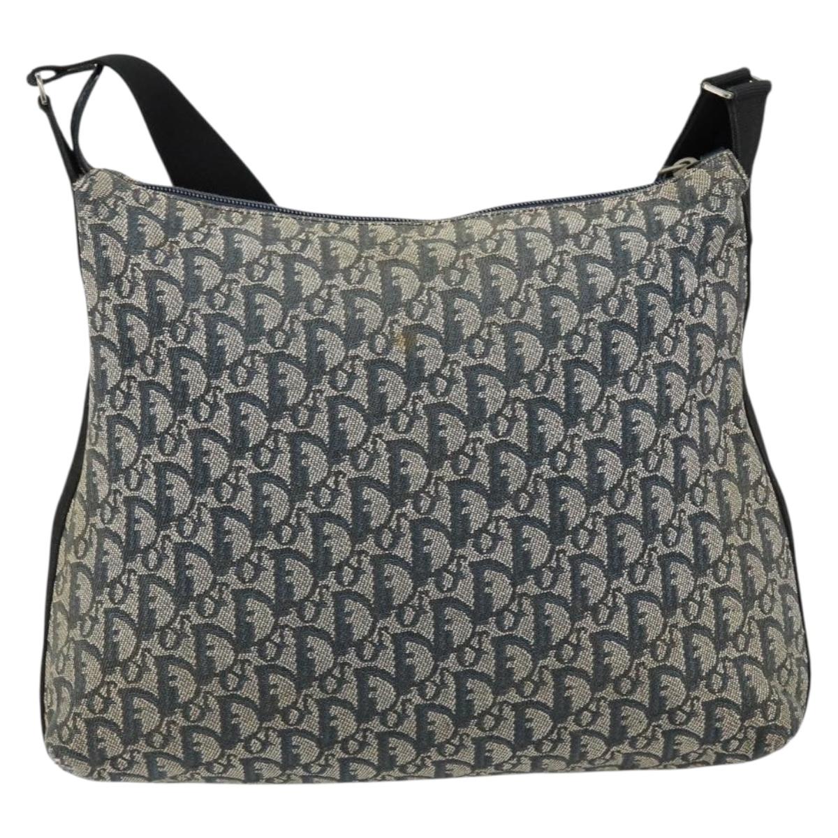 Christian Dior Trotter Canvas Shoulder Bag Navy Silver Auth 147086