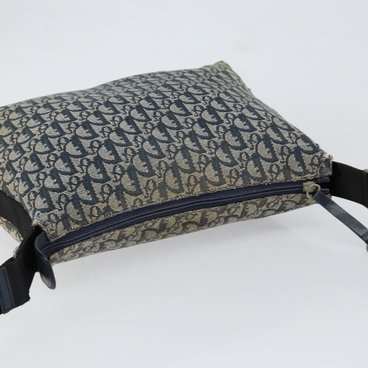 Christian Dior Trotter Canvas Shoulder Bag Navy Silver Auth 147086