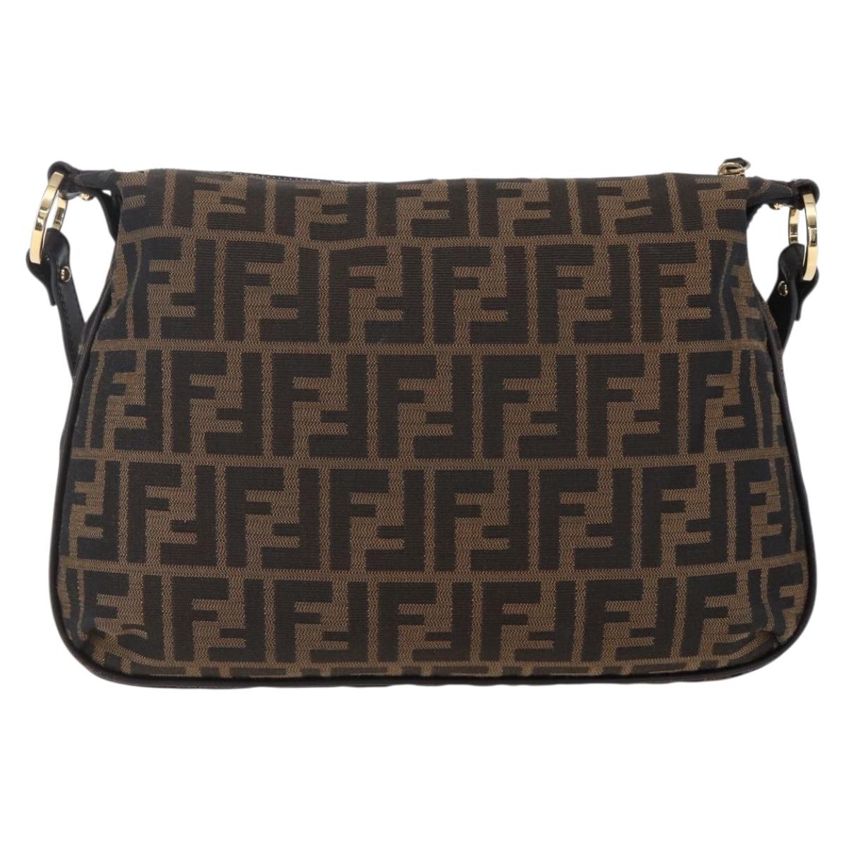 FENDI Zucca Canvas Mamma Baguette Shoulder Bag Black Brown gold Auth 147087