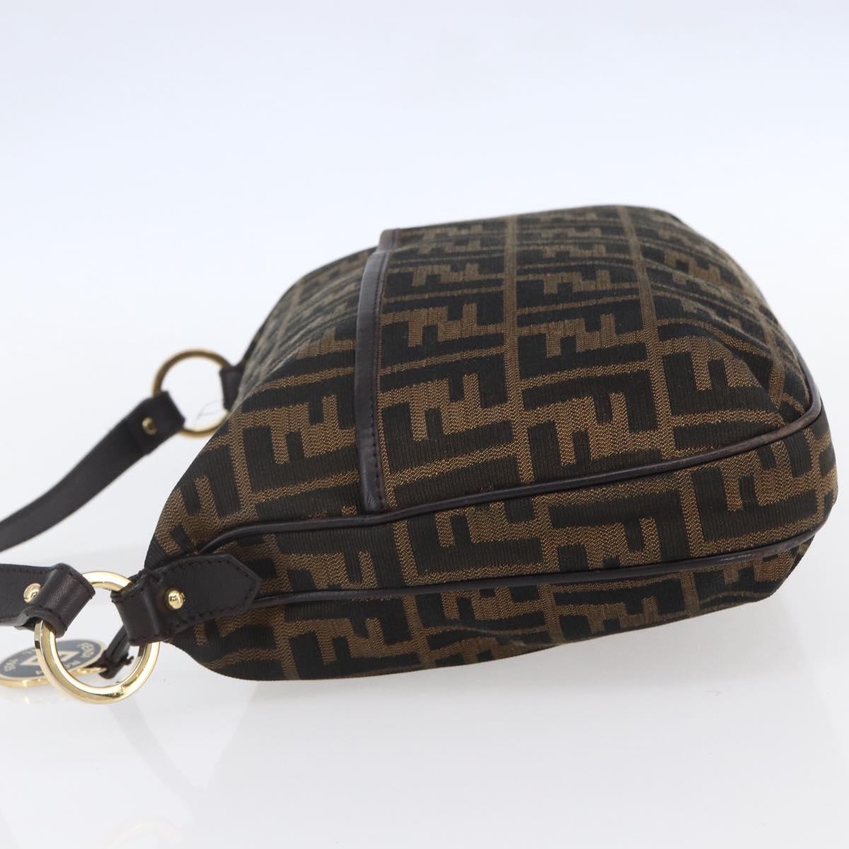 FENDI Zucca Canvas Mamma Baguette Shoulder Bag Black Brown gold Auth 147087