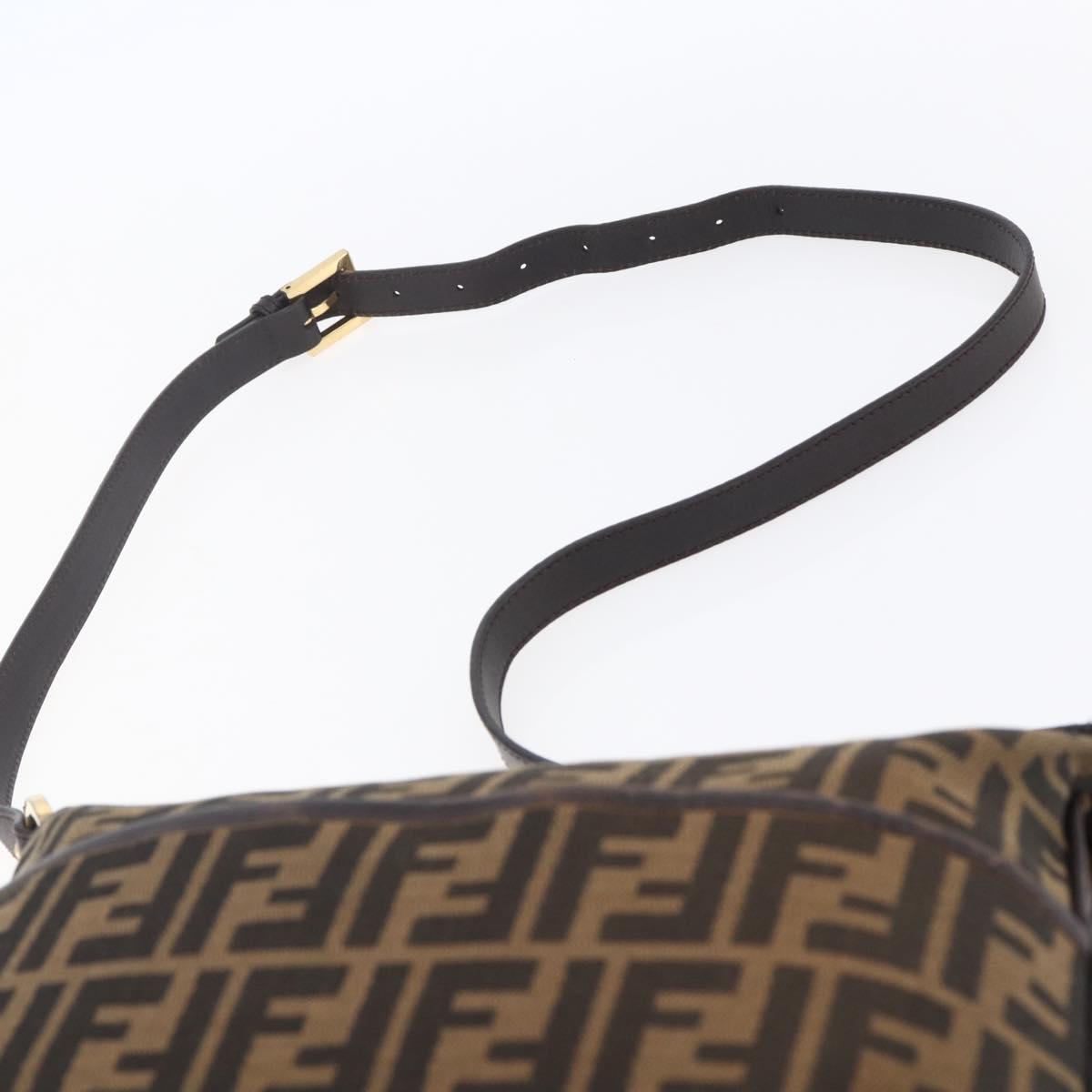FENDI Zucca Canvas Mamma Baguette Shoulder Bag Black Brown gold Auth 147087