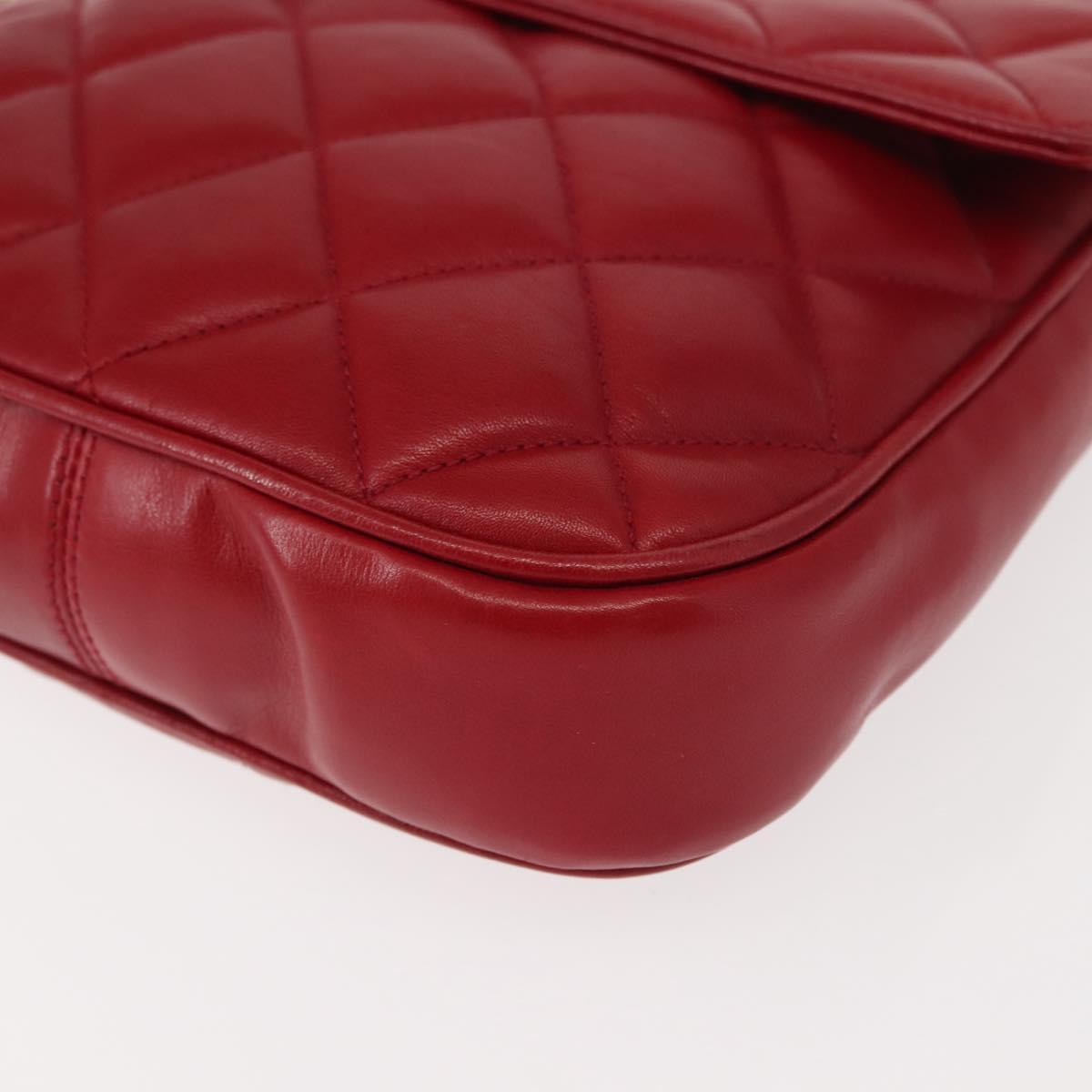 CHANEL Matelasse Chain Shoulder Bag Lamb Skin Red Gold CC Auth 147088