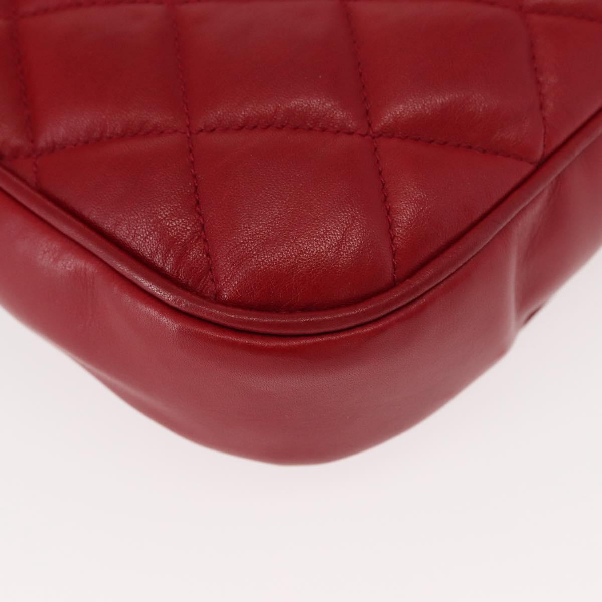 CHANEL Matelasse Chain Shoulder Bag Lamb Skin Red Gold CC Auth 147088