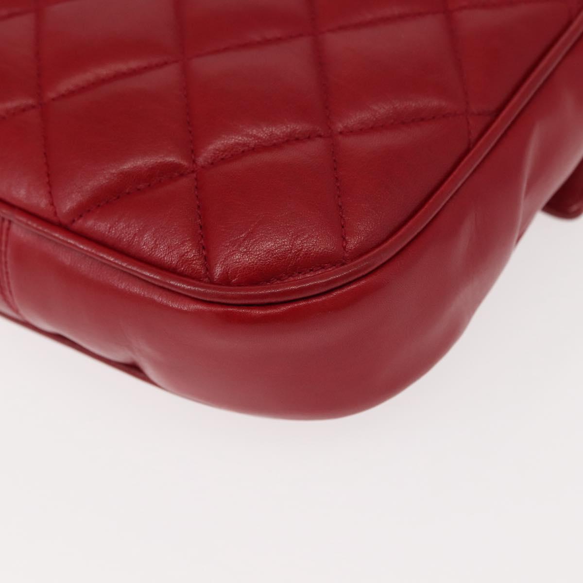 CHANEL Matelasse Chain Shoulder Bag Lamb Skin Red Gold CC Auth 147088