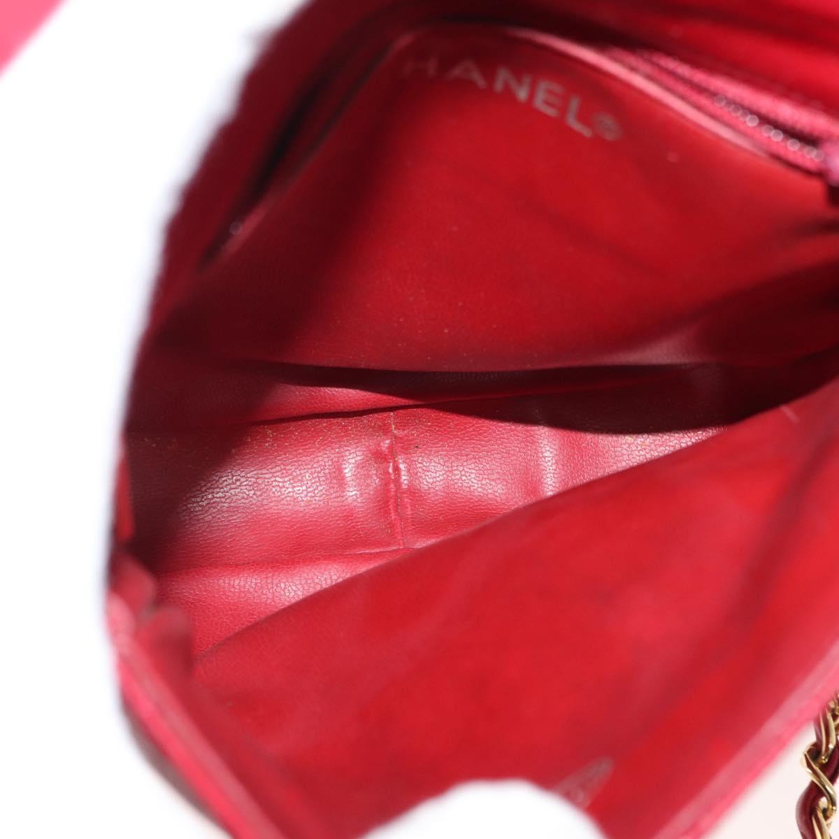 CHANEL Matelasse Chain Shoulder Bag Lamb Skin Red Gold CC Auth 147088