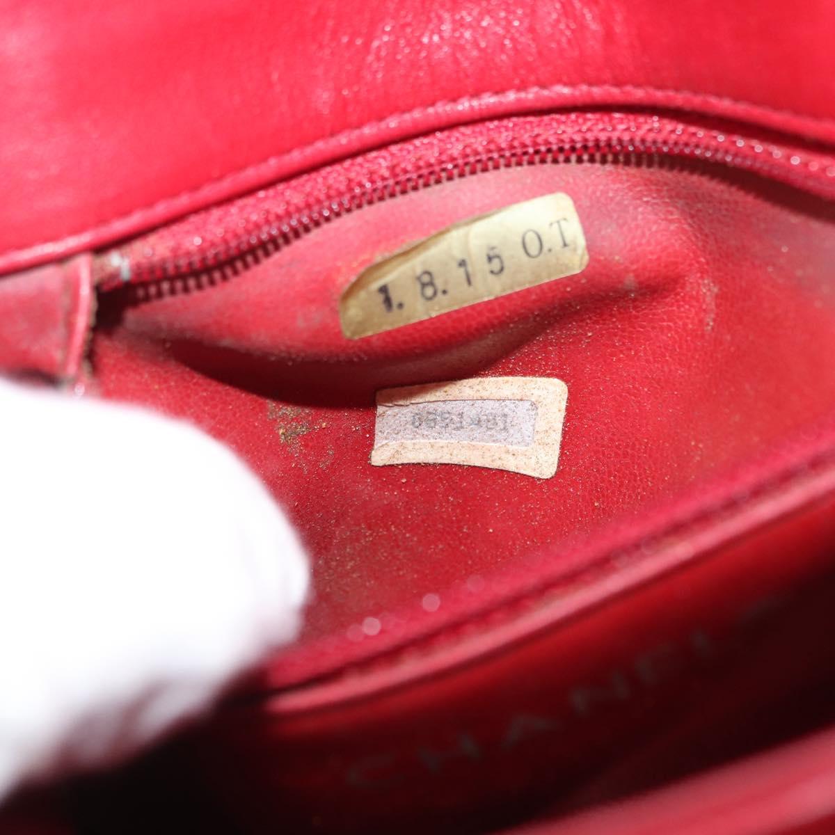 CHANEL Matelasse Chain Shoulder Bag Lamb Skin Red Gold CC Auth 147088