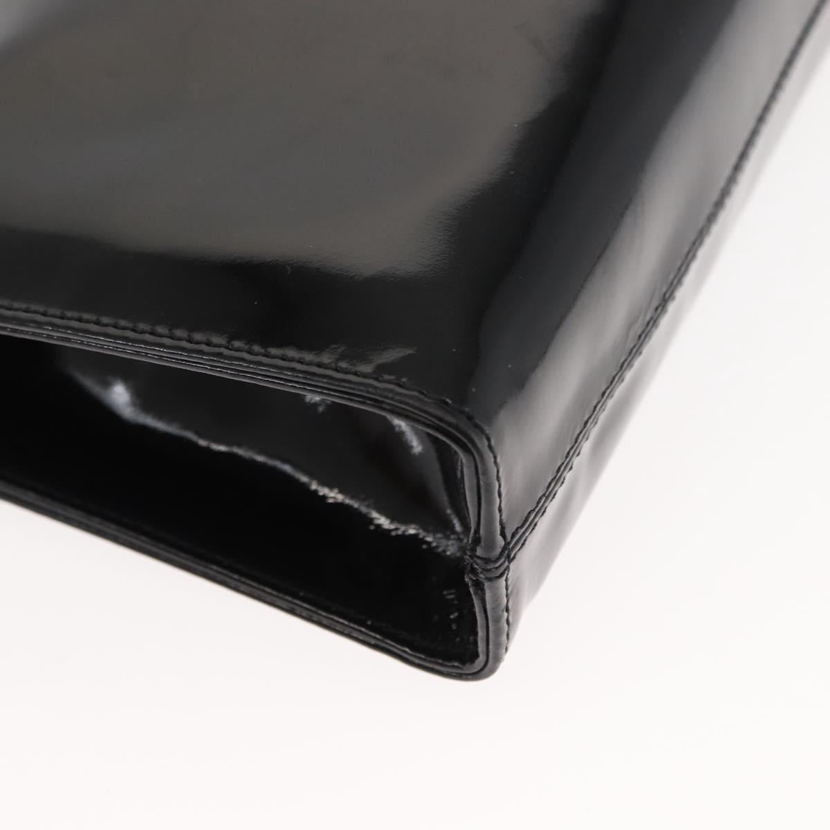 Salvatore Ferragamo Chain Gancini Shoulder Bag Enamel Black Gold Auth 147138