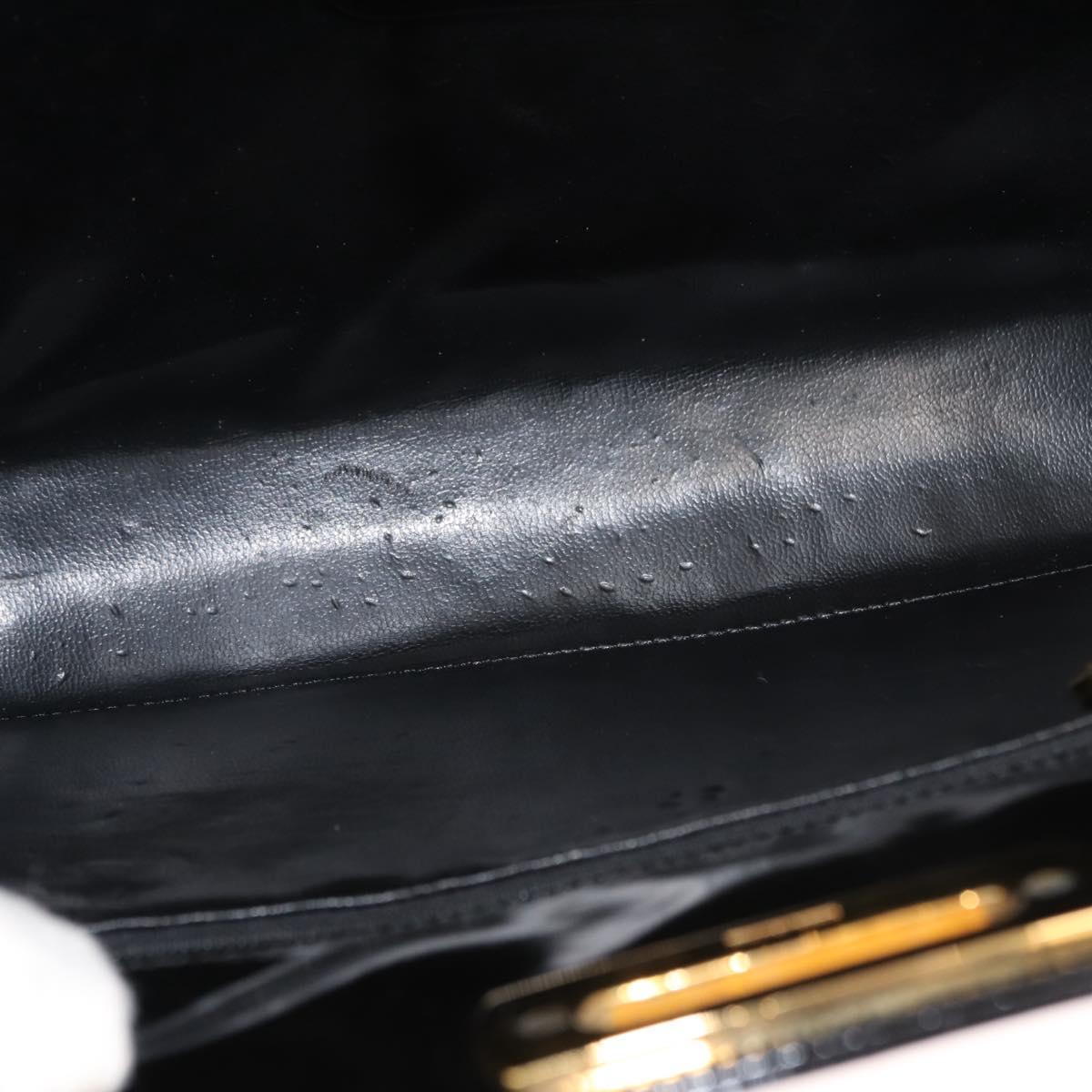 Salvatore Ferragamo Chain Gancini Shoulder Bag Enamel Black Gold Auth 147138