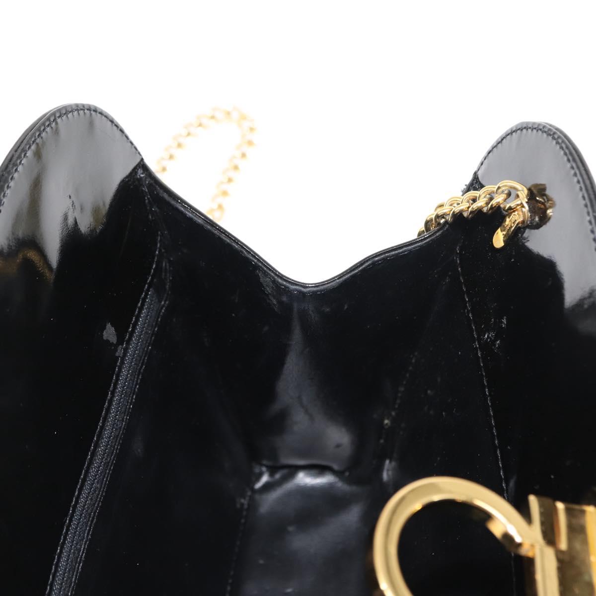 Salvatore Ferragamo Chain Gancini Shoulder Bag Enamel Black Gold Auth 147138