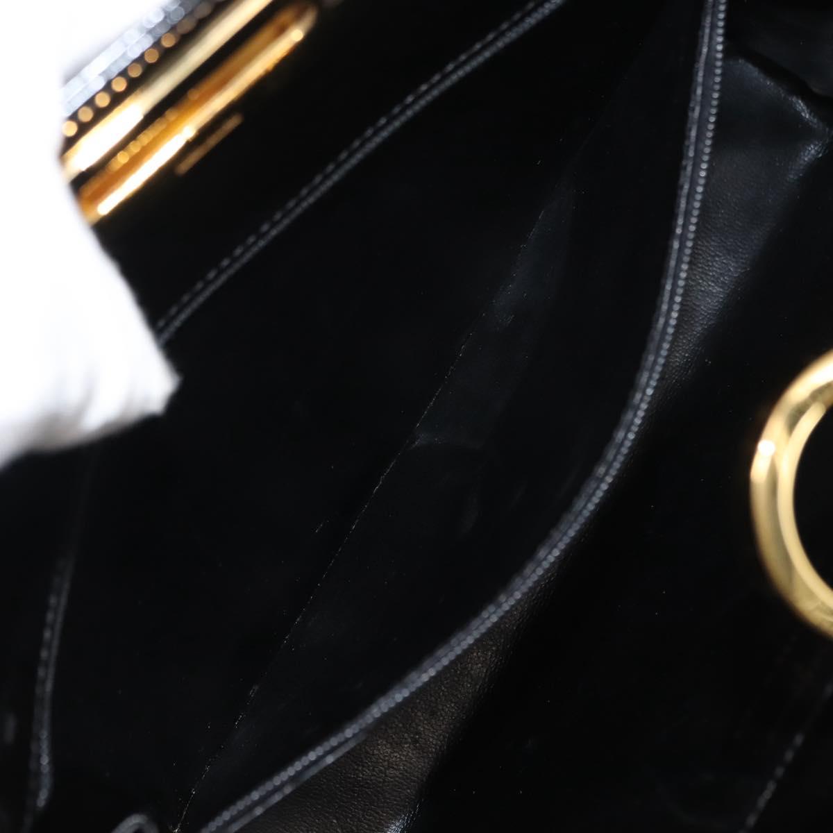 Salvatore Ferragamo Chain Gancini Shoulder Bag Enamel Black Gold Auth 147138
