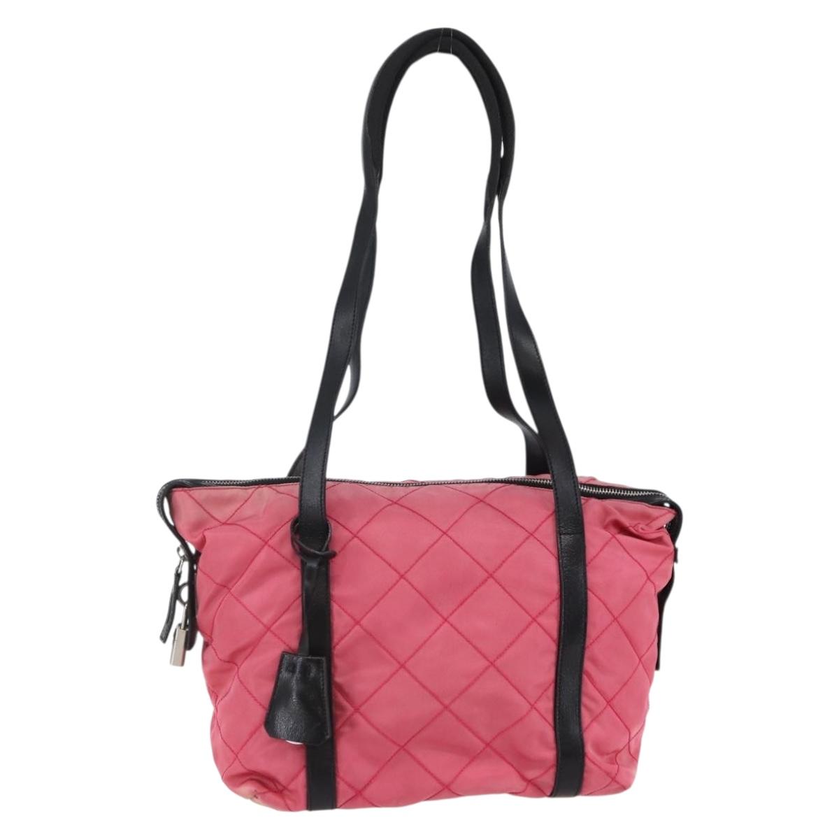 PRADA Shoulder Bag Nylon Leather Pink Black Silver Auth 147139