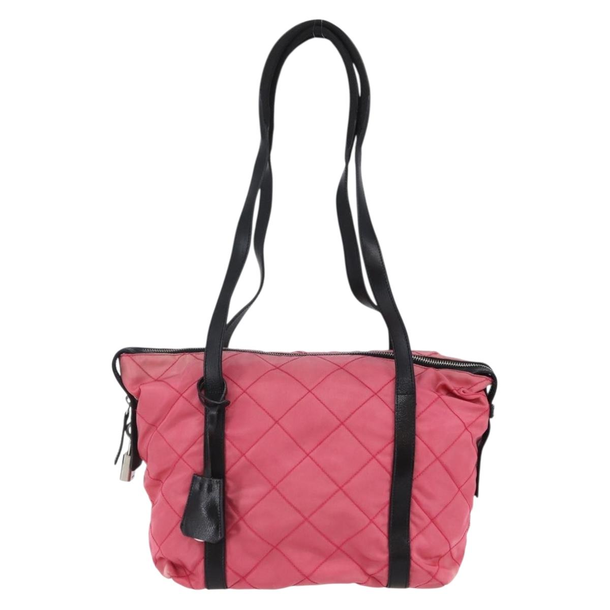 PRADA Shoulder Bag Nylon Leather Pink Black Silver Auth 147139