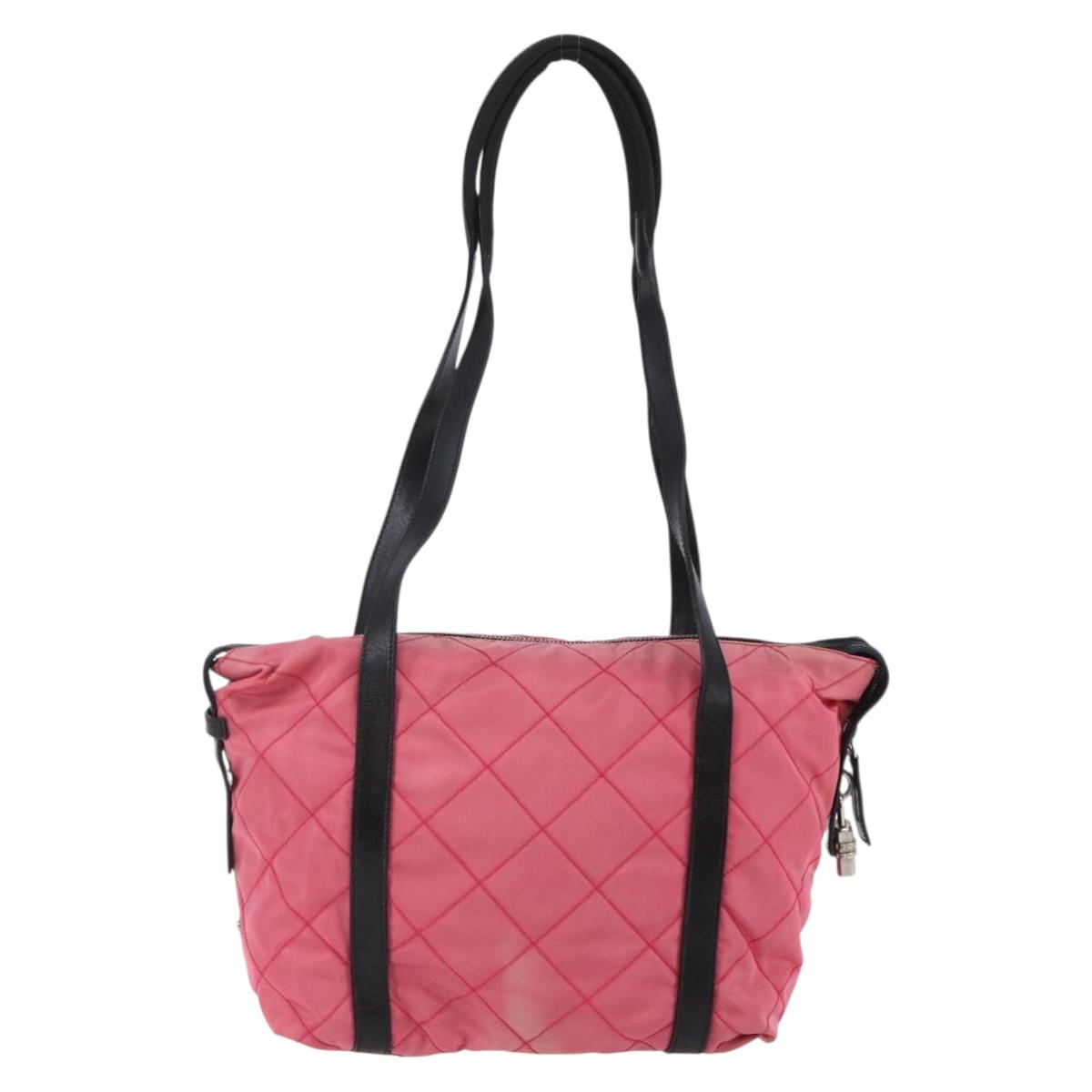 PRADA Shoulder Bag Nylon Leather Pink Black Silver Auth 147139