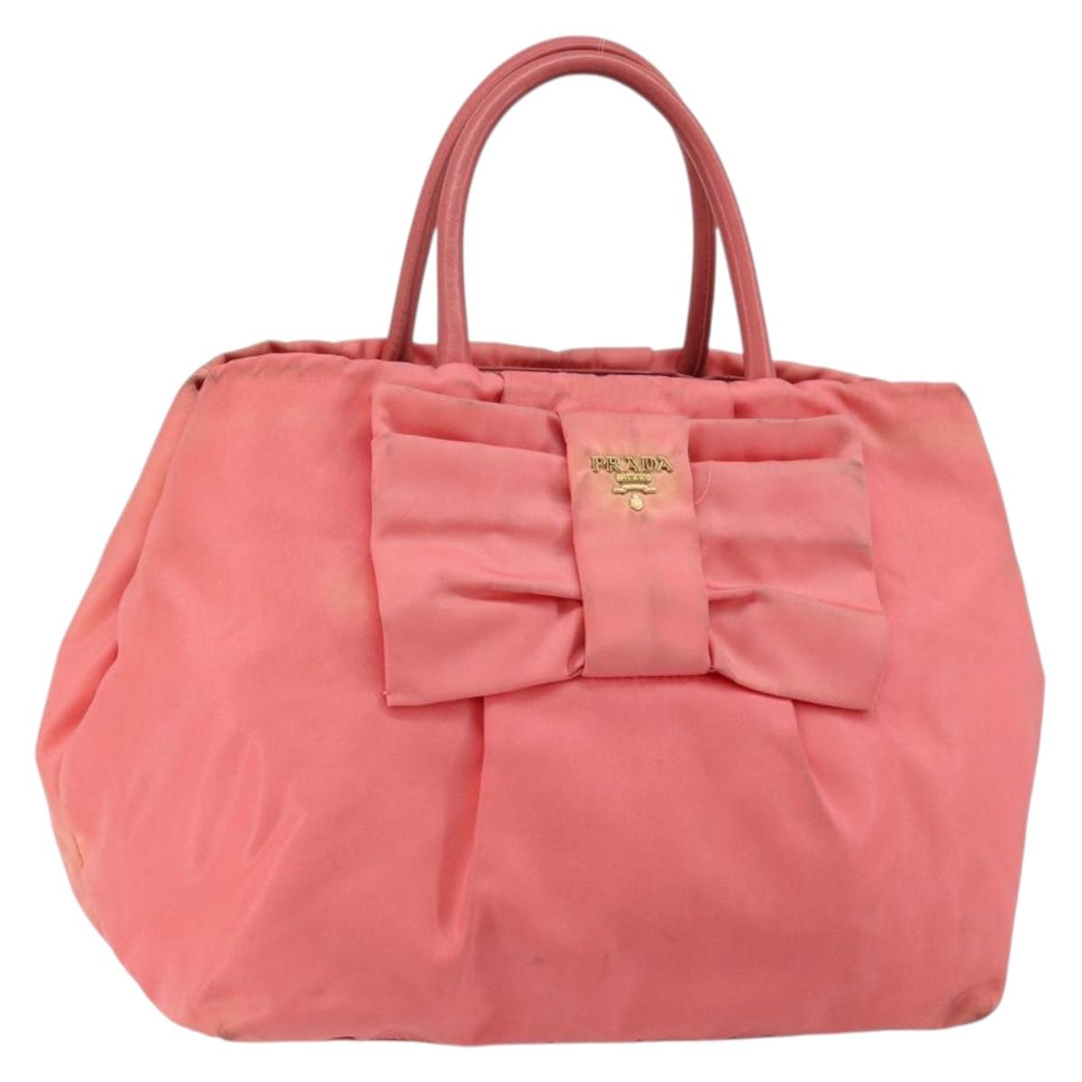 PRADA Hand Bag Nylon Pink Gold Auth 147140