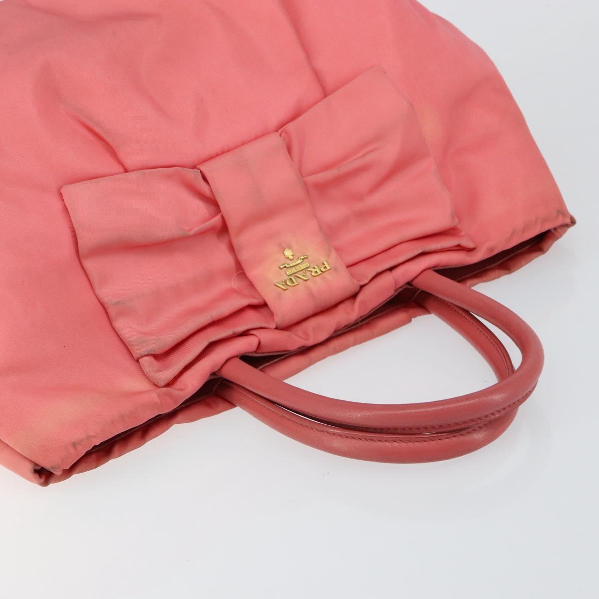PRADA Hand Bag Nylon Pink Gold Auth 147140