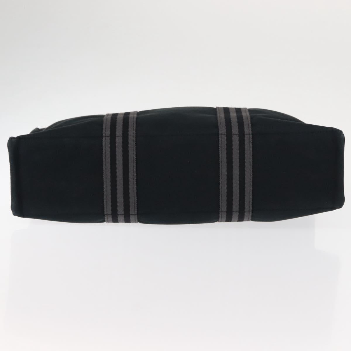 HERMES Fourre Tout MM Hand Bag Canvas Black Silver Auth 147142