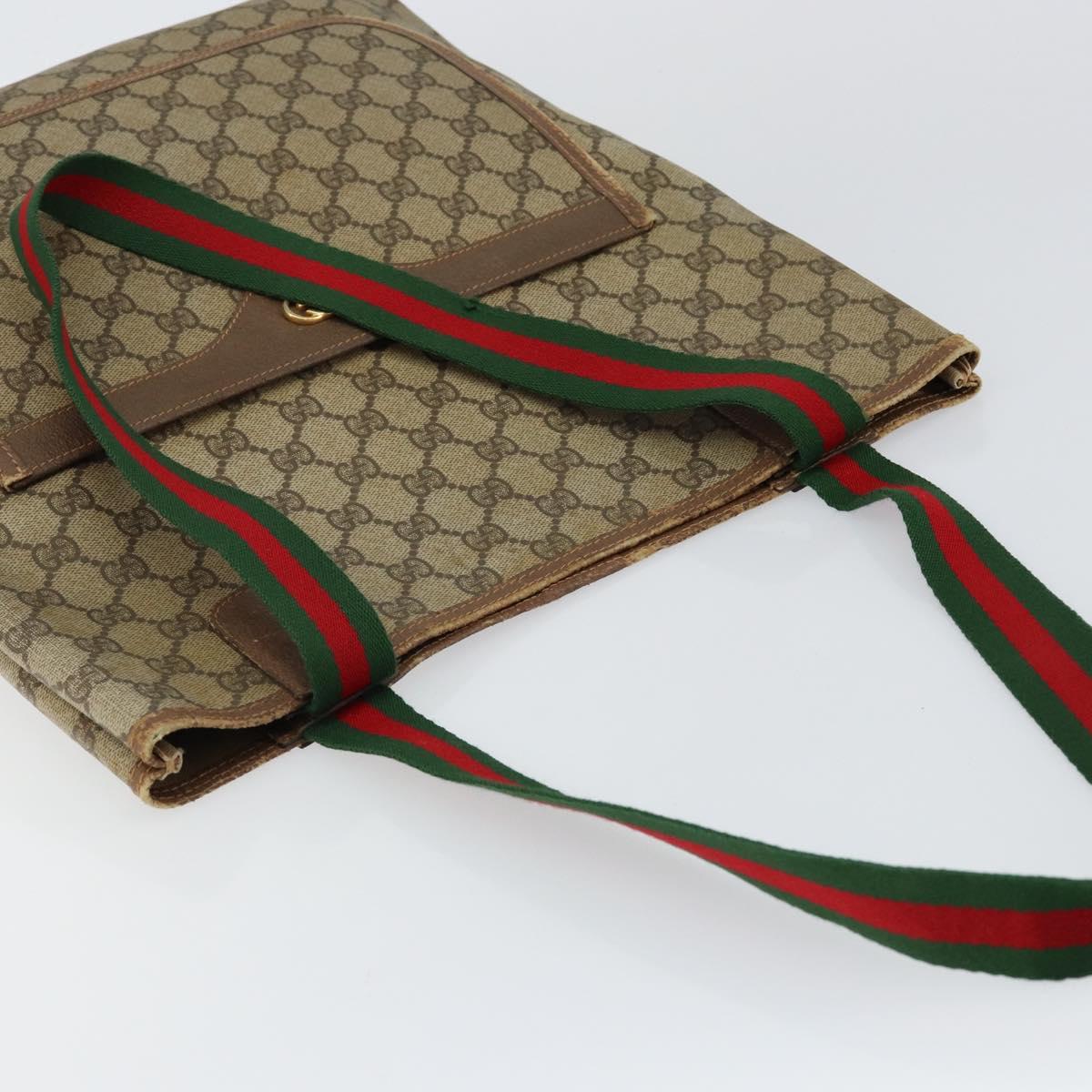 GUCCI GG Supreme Web Sherry Line Tote Bag PVC Beige Gold 002 58 6487 Auth 147143