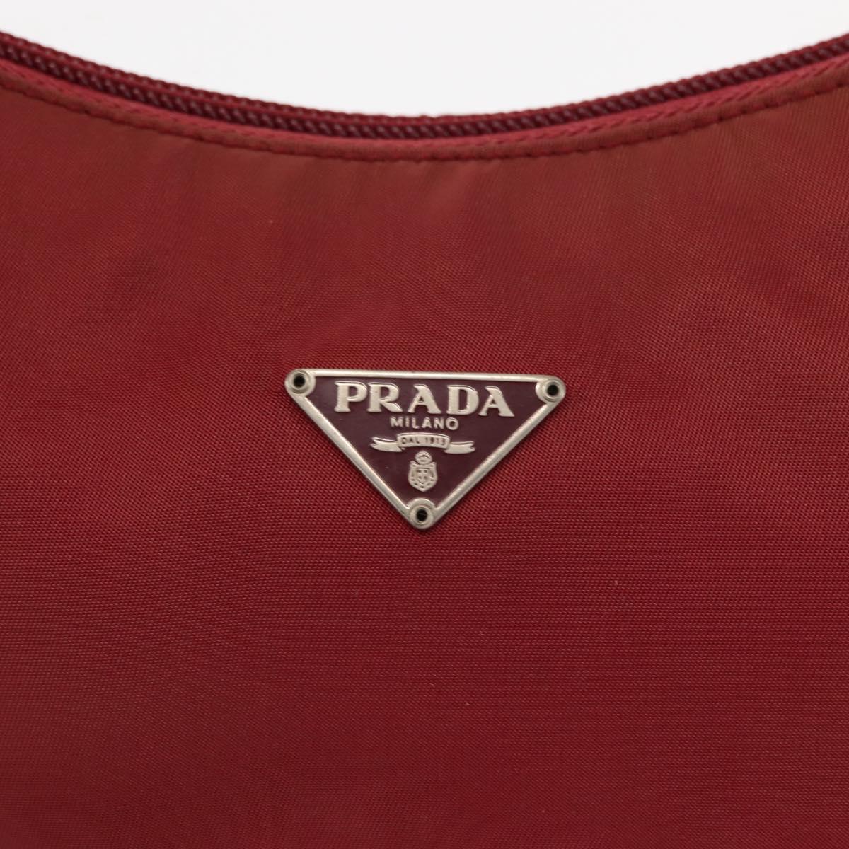 PRADA Hand Bag Nylon Red Silver Auth 147144