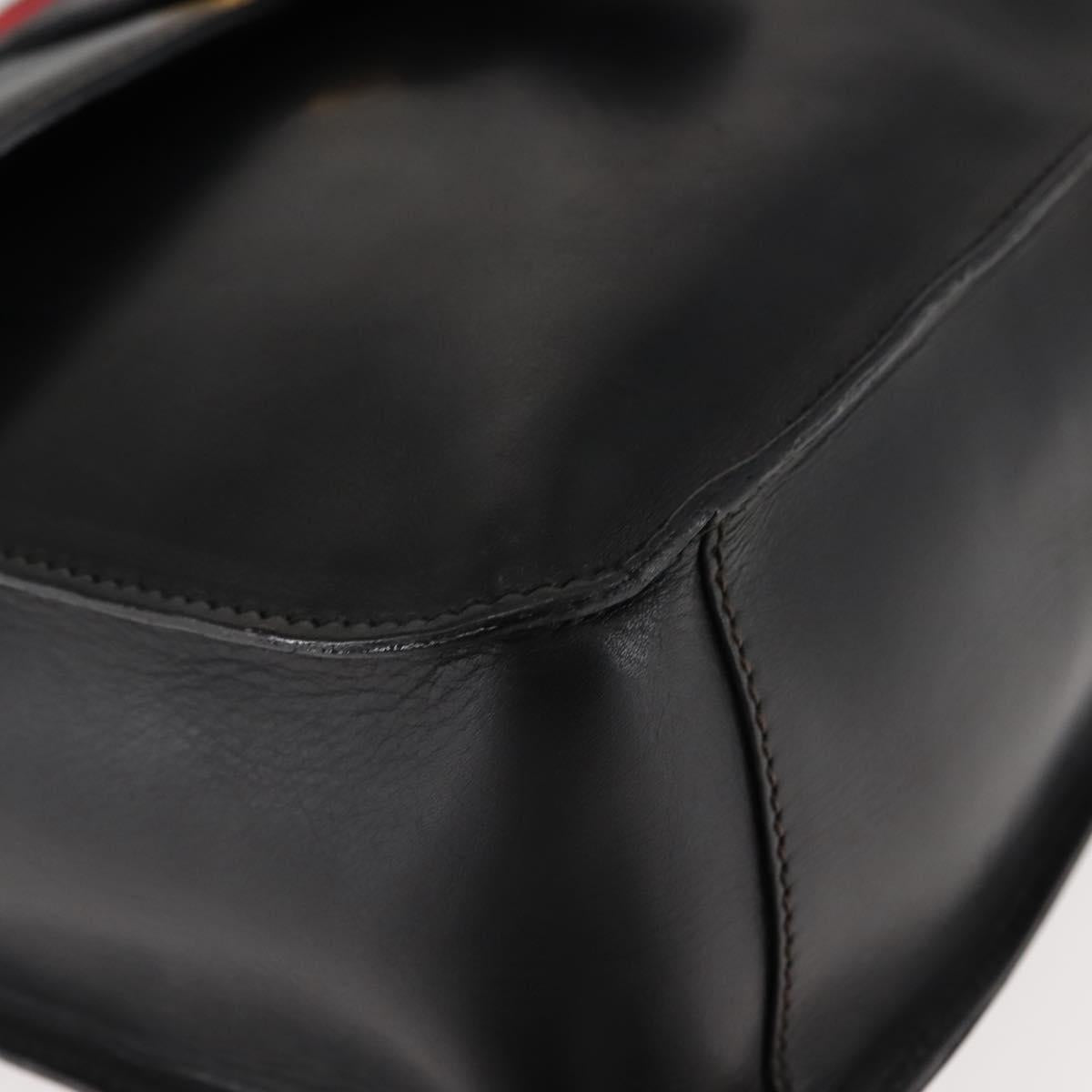GUCCI Web Sherry Line Shoulder Bag Leather Black Gold 001 1014 1660 Auth 147145