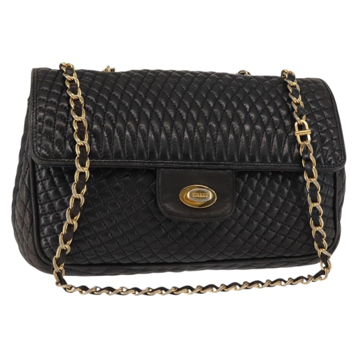 BALLY Chain Shoulder Bag Leather Black Auth 147146