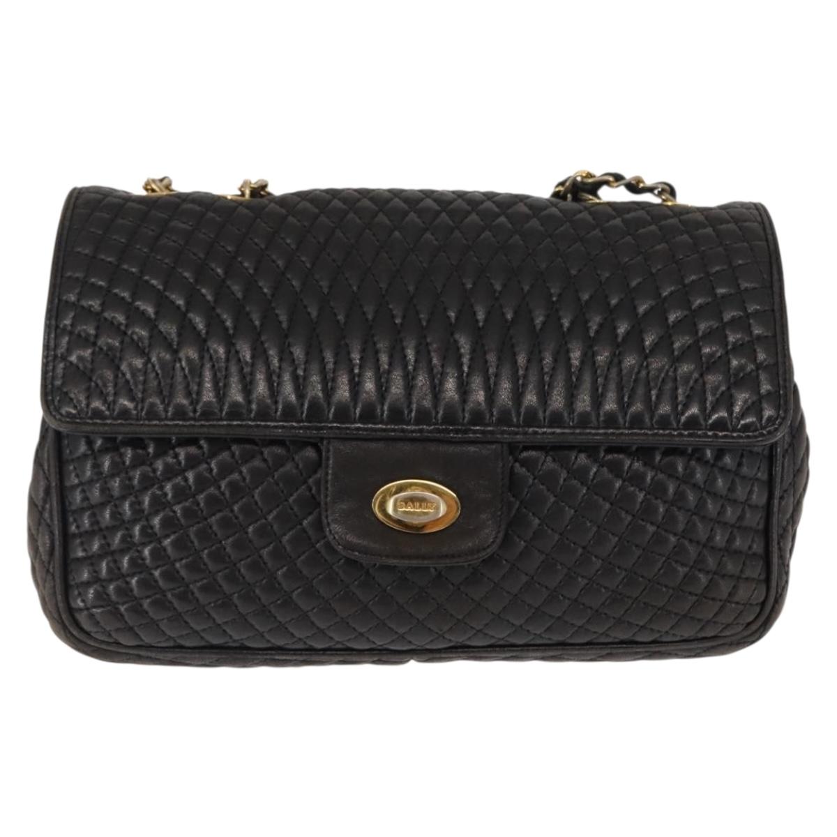 BALLY Chain Shoulder Bag Leather Black Auth 147146