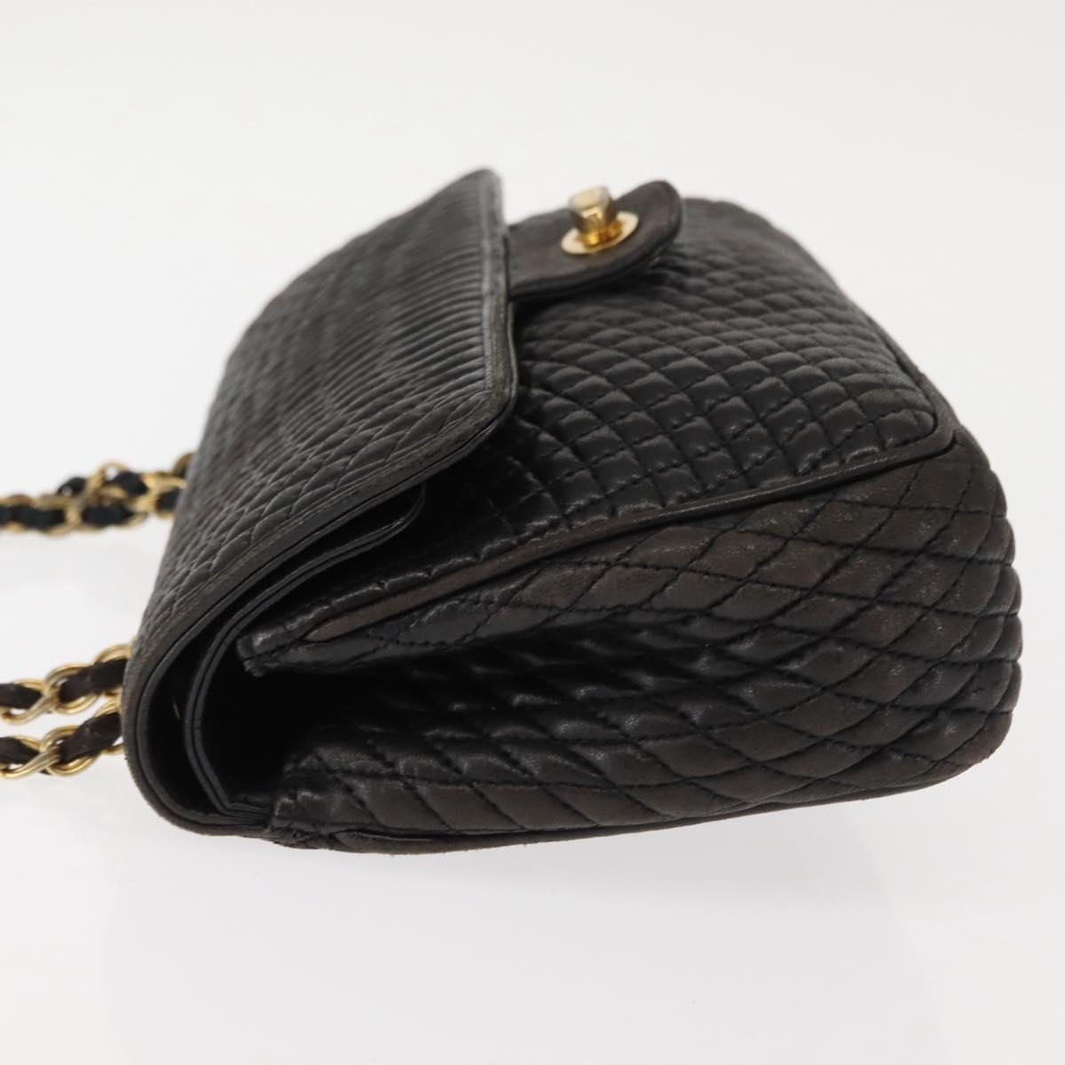 BALLY Chain Shoulder Bag Leather Black Auth 147146