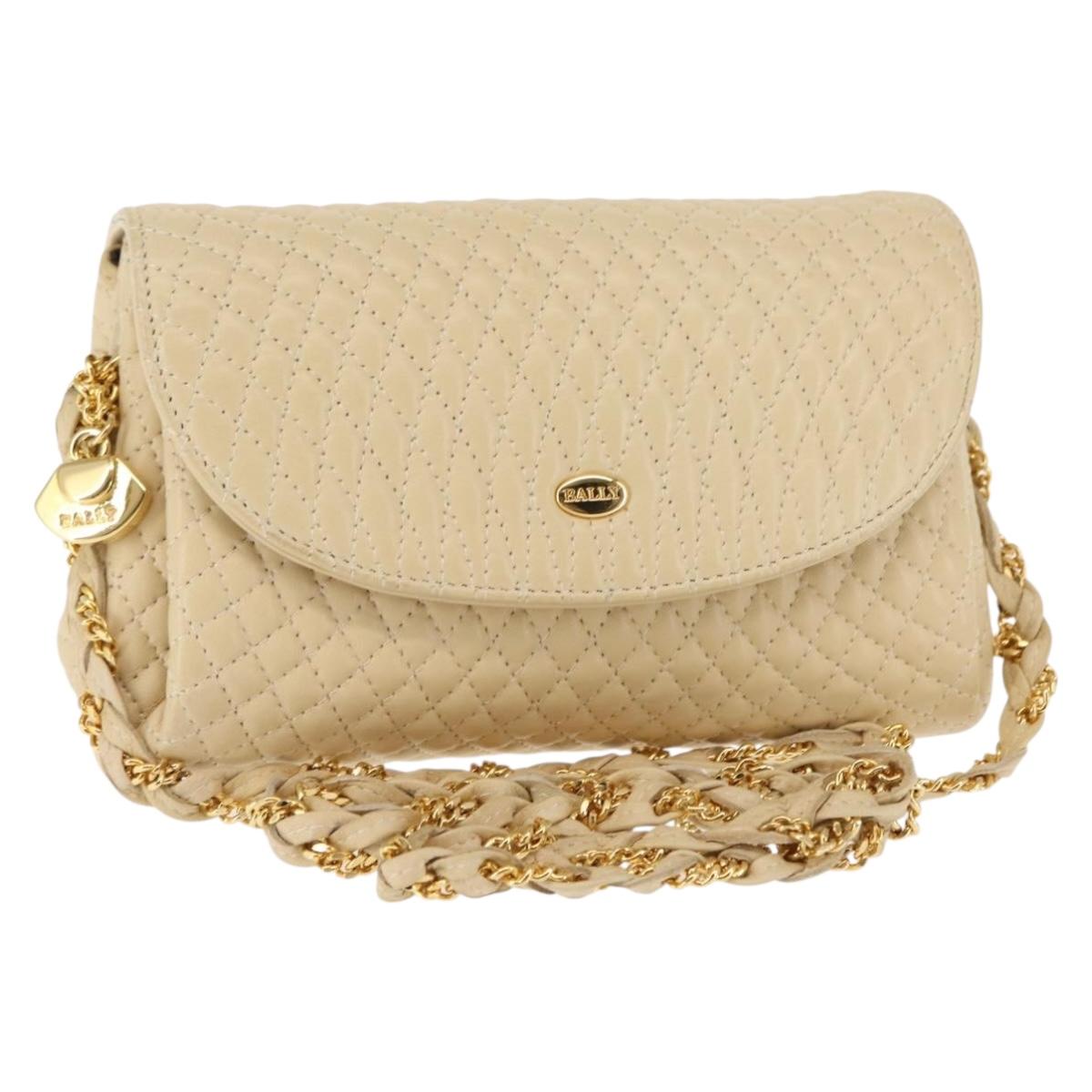 BALLY Chain Shoulder Bag Leather Ivory Auth 147147