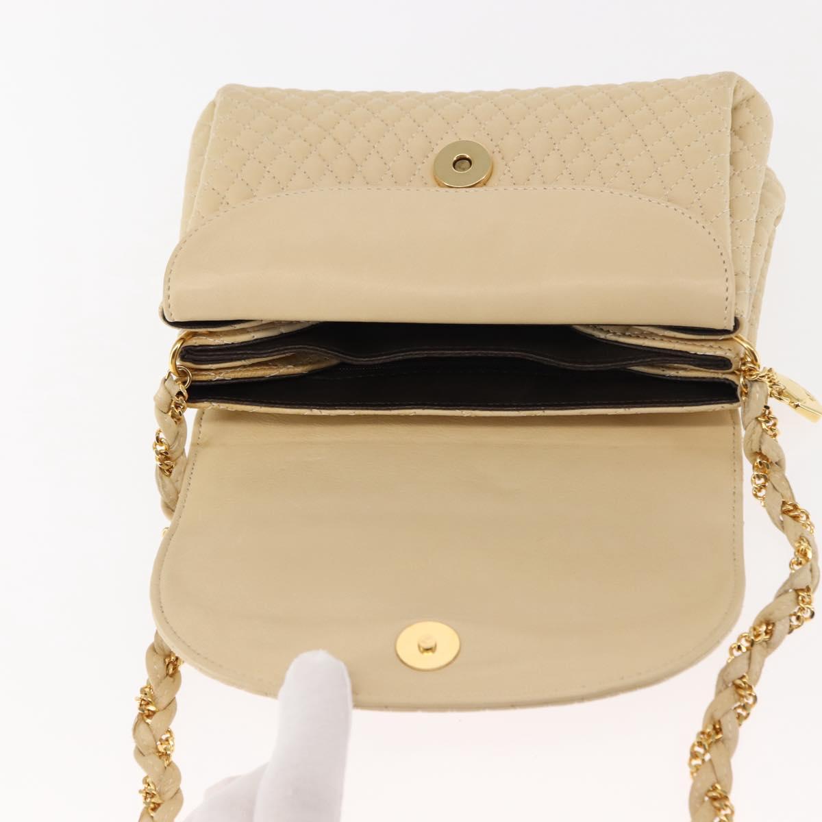BALLY Chain Shoulder Bag Leather Ivory Auth 147147