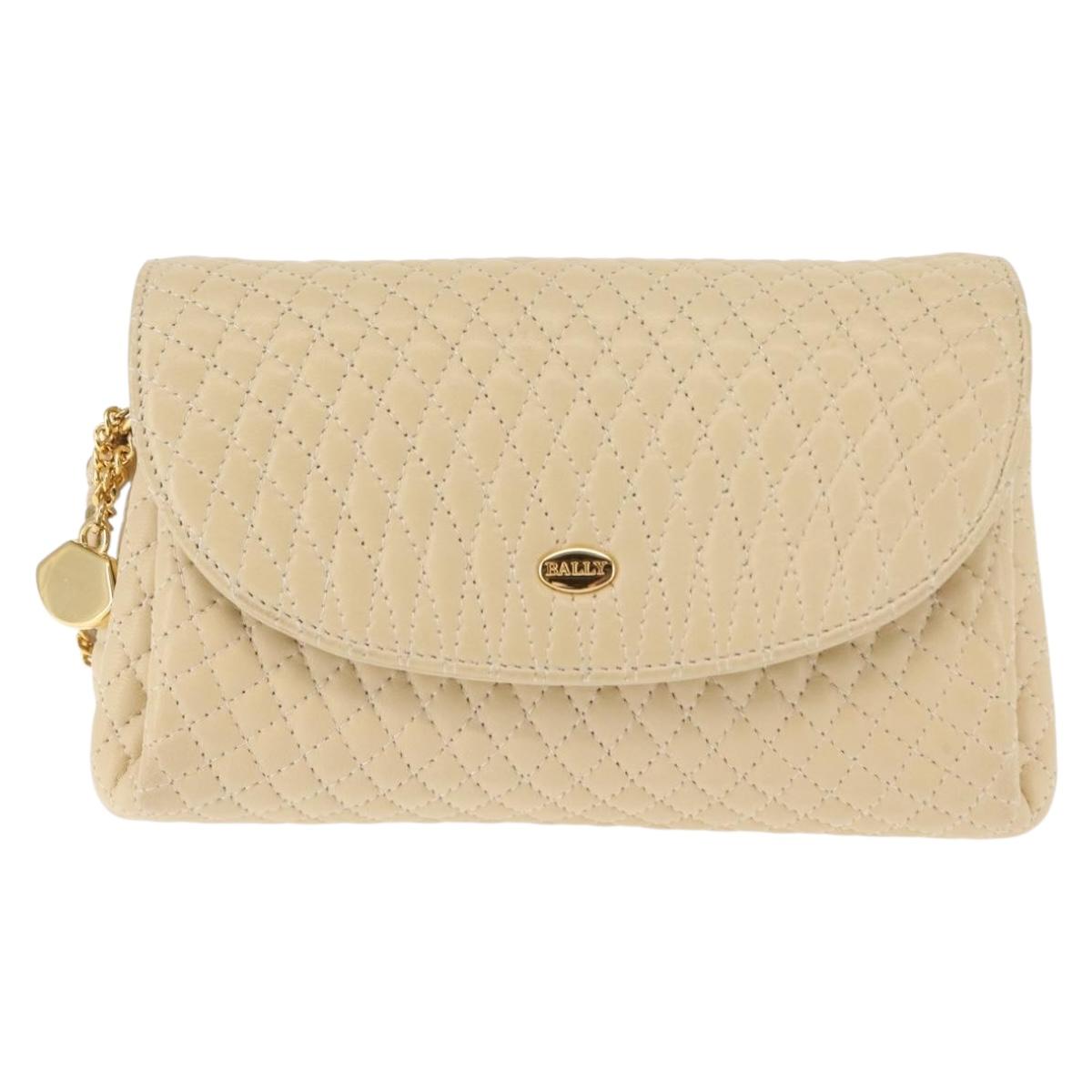 BALLY Chain Shoulder Bag Leather Ivory Auth 147147