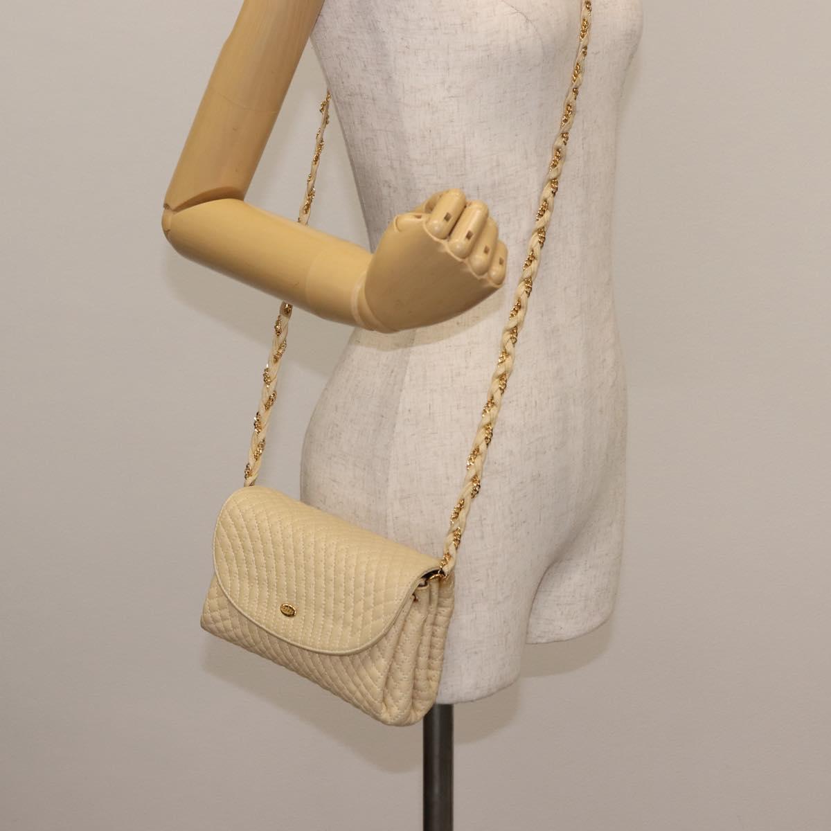 BALLY Chain Shoulder Bag Leather Ivory Auth 147147