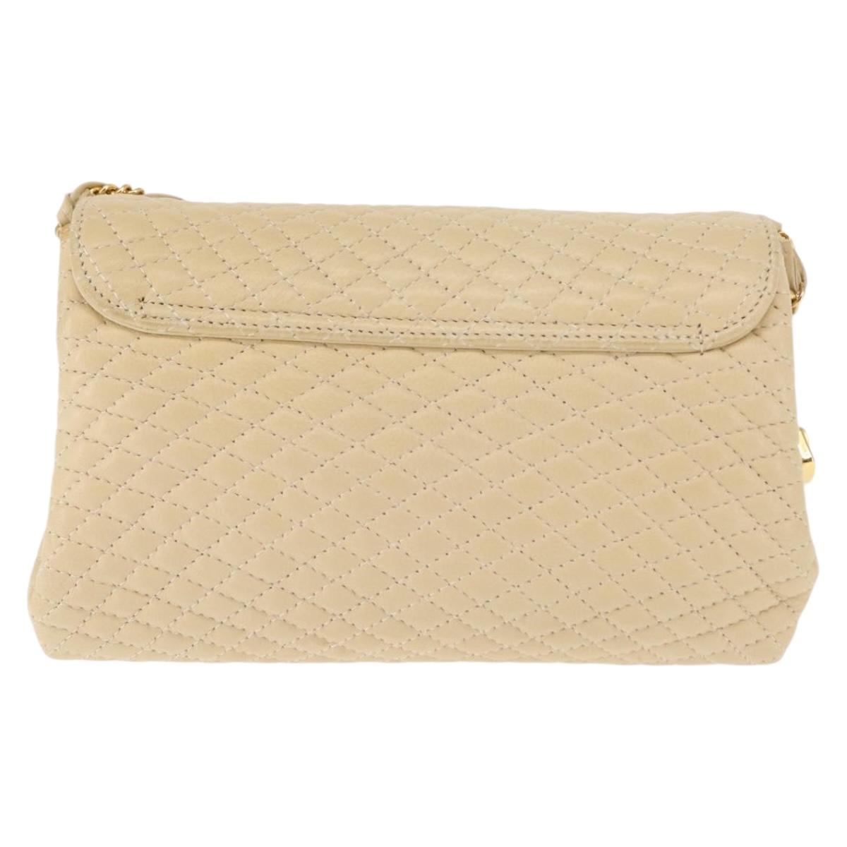 BALLY Chain Shoulder Bag Leather Ivory Auth 147147