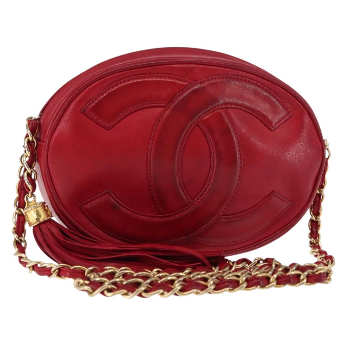 CHANEL COCO Mark Chain Shoulder Bag Lamb Skin Red CC Auth 147148