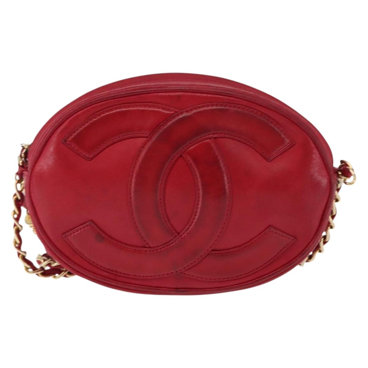 CHANEL COCO Mark Chain Shoulder Bag Lamb Skin Red CC Auth 147148