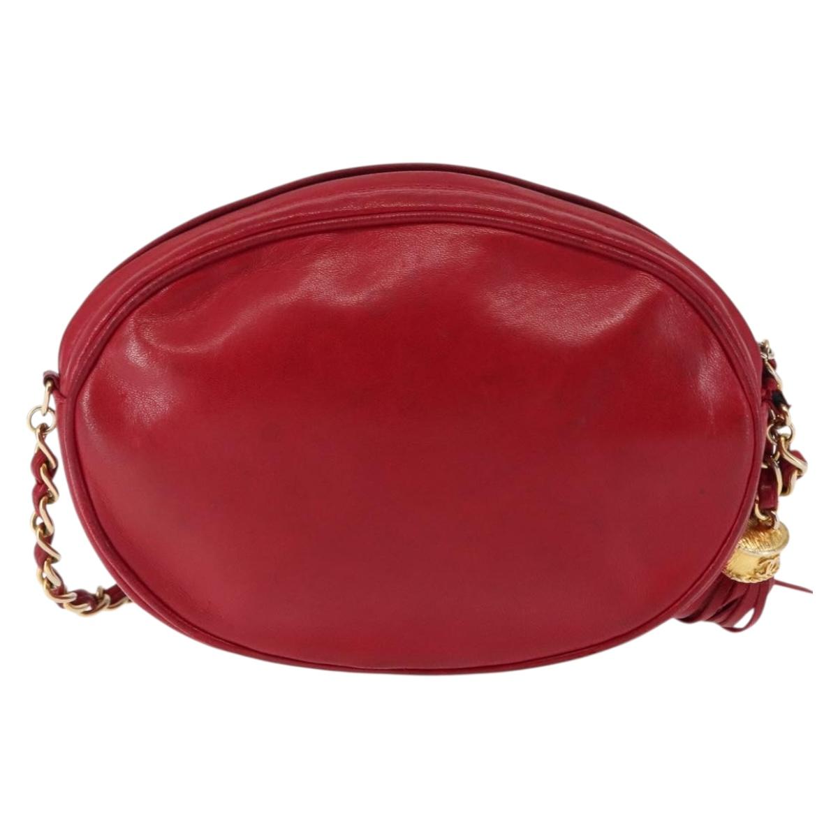 CHANEL COCO Mark Chain Shoulder Bag Lamb Skin Red CC Auth 147148