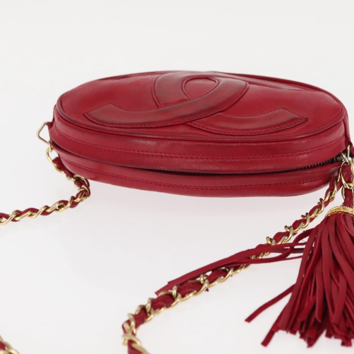 CHANEL COCO Mark Chain Shoulder Bag Lamb Skin Red CC Auth 147148