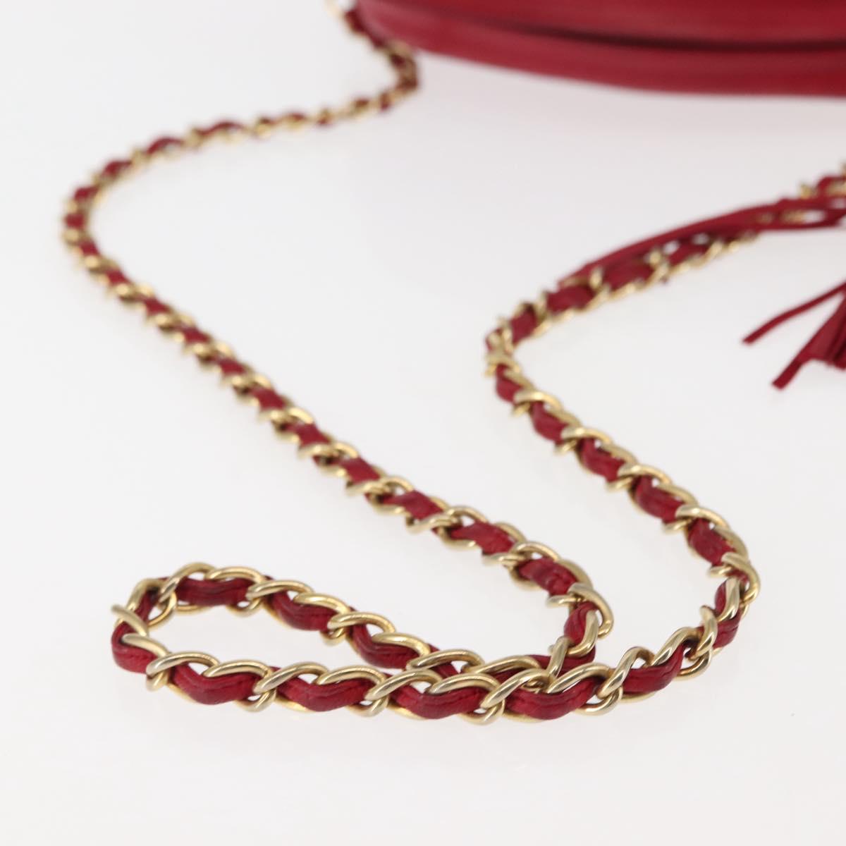 CHANEL COCO Mark Chain Shoulder Bag Lamb Skin Red CC Auth 147148