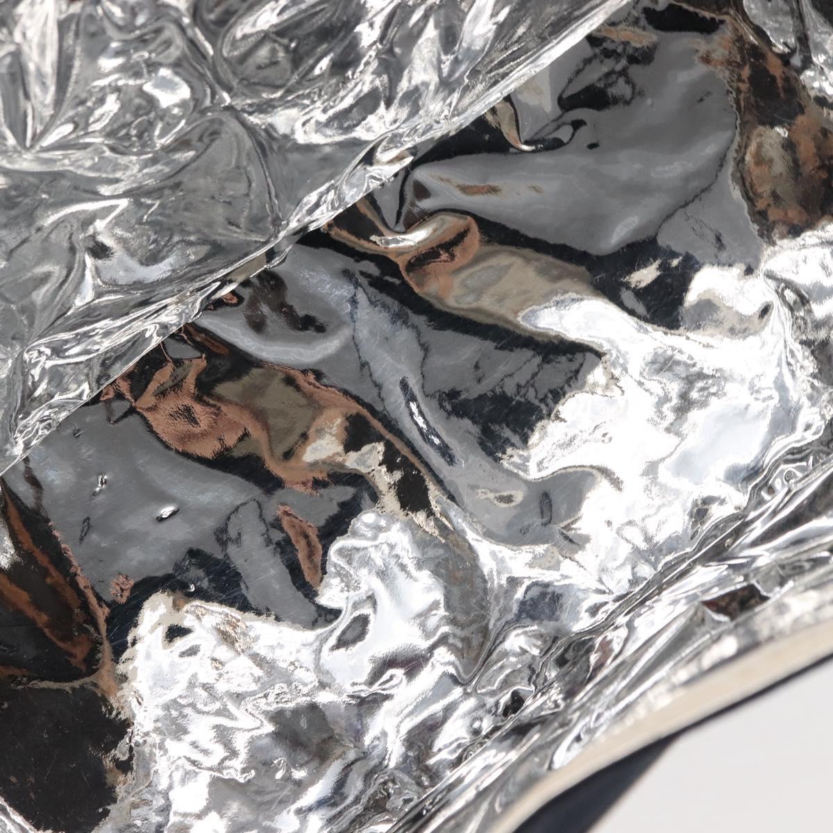 CHANEL Choco Bar Chain Tote Bag No5 Canvas Navy Silver CC Auth 147149