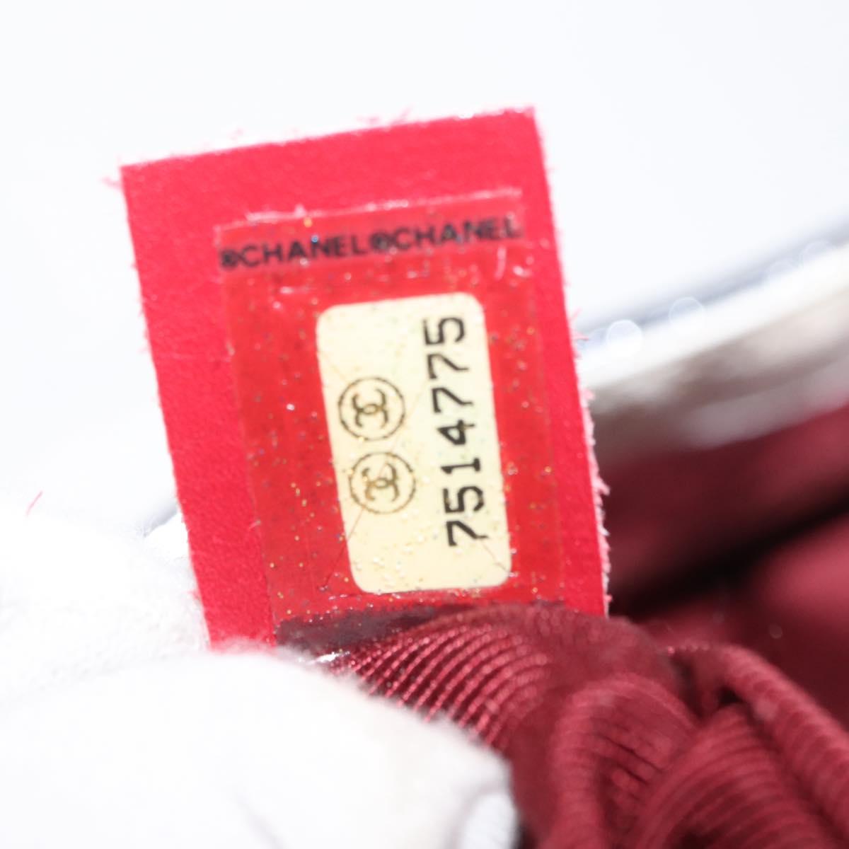 CHANEL Choco Bar Chain Tote Bag No5 Canvas Navy Silver CC Auth 147149