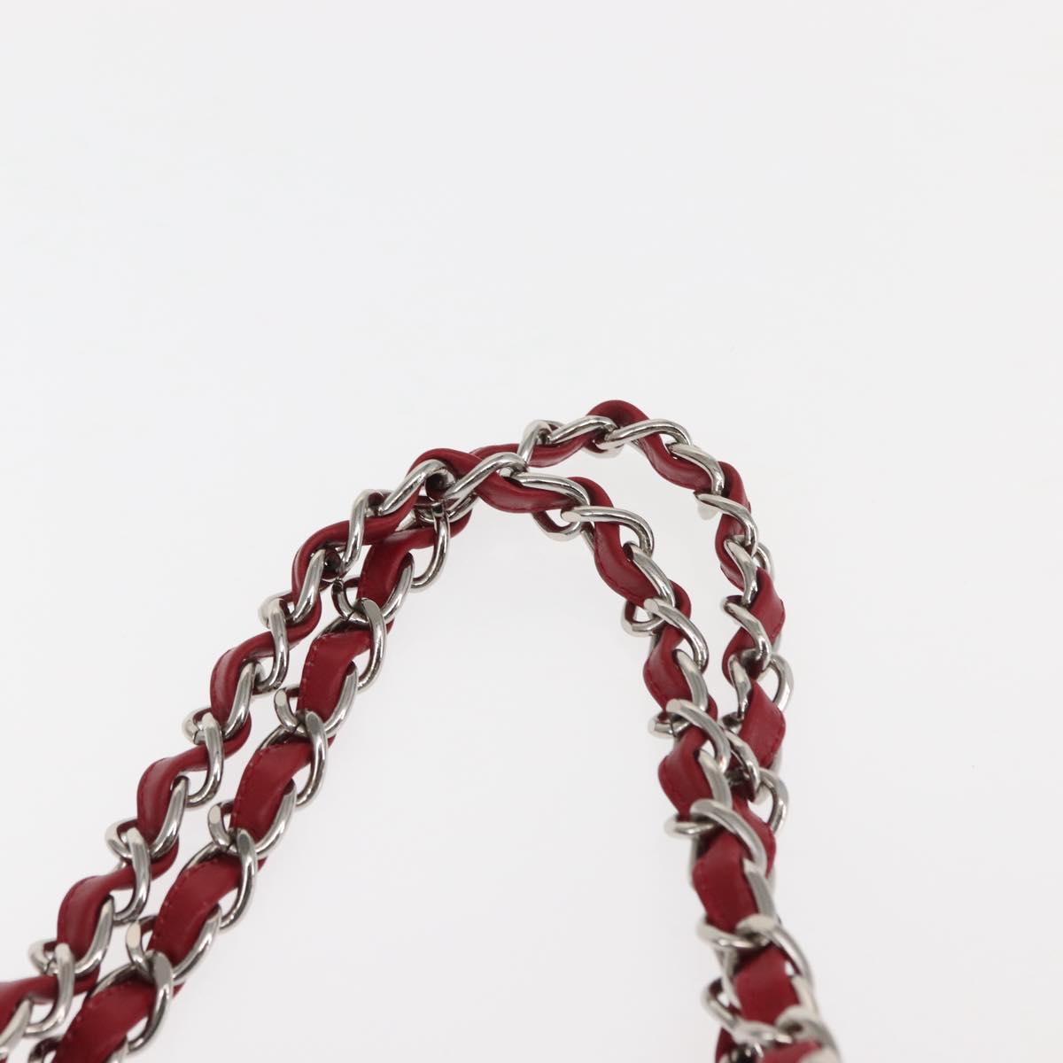 CHANEL Choco Bar Chain Tote Bag No5 Canvas Navy Silver CC Auth 147149