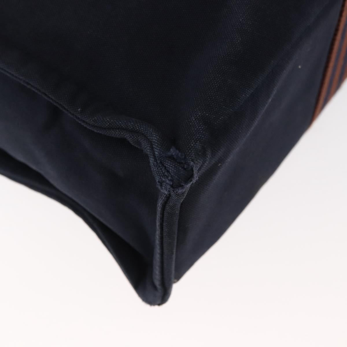 HERMES Fourre ToutMM Hand Bag Canvas Navy Brown Auth 147150