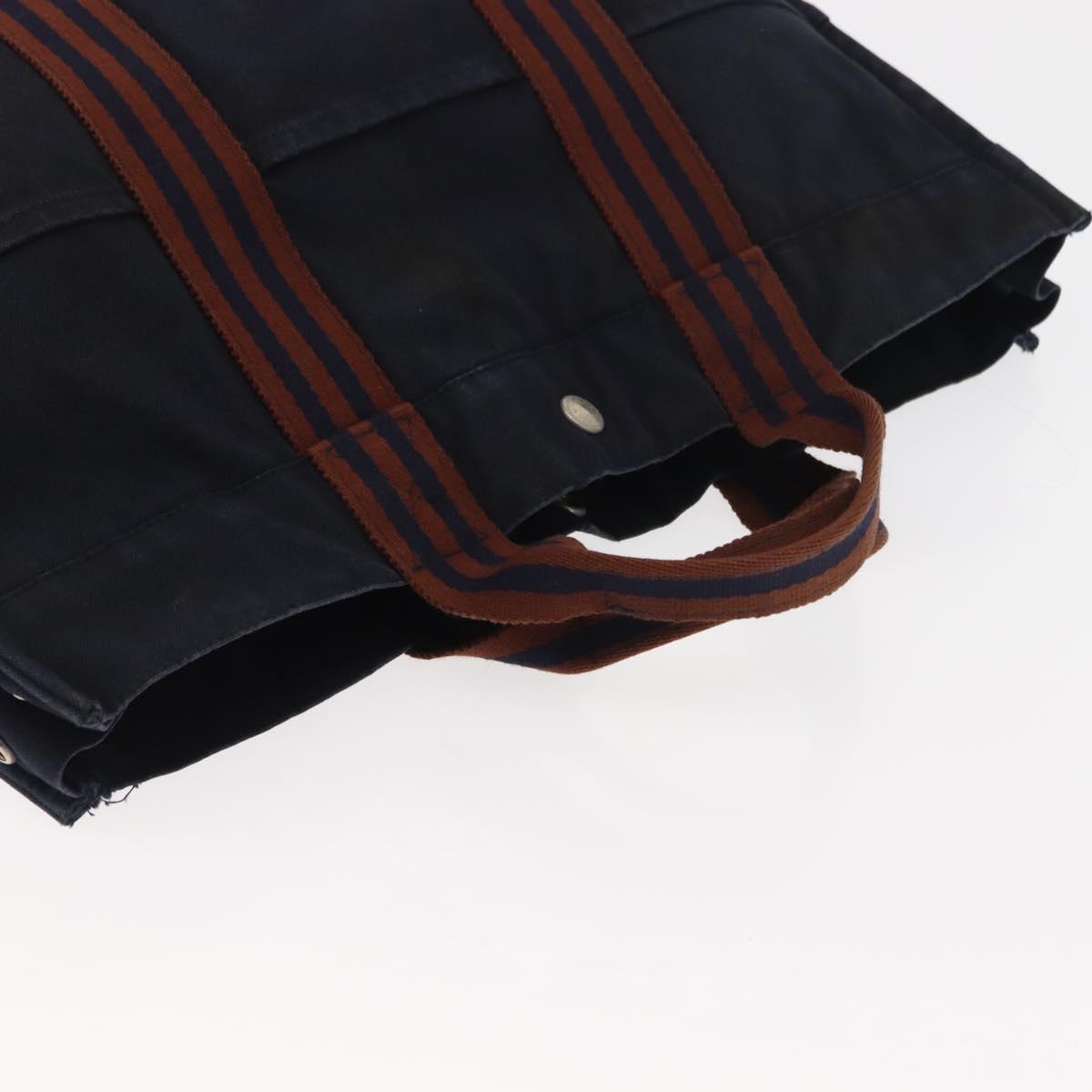 HERMES Fourre ToutMM Hand Bag Canvas Navy Brown Auth 147150
