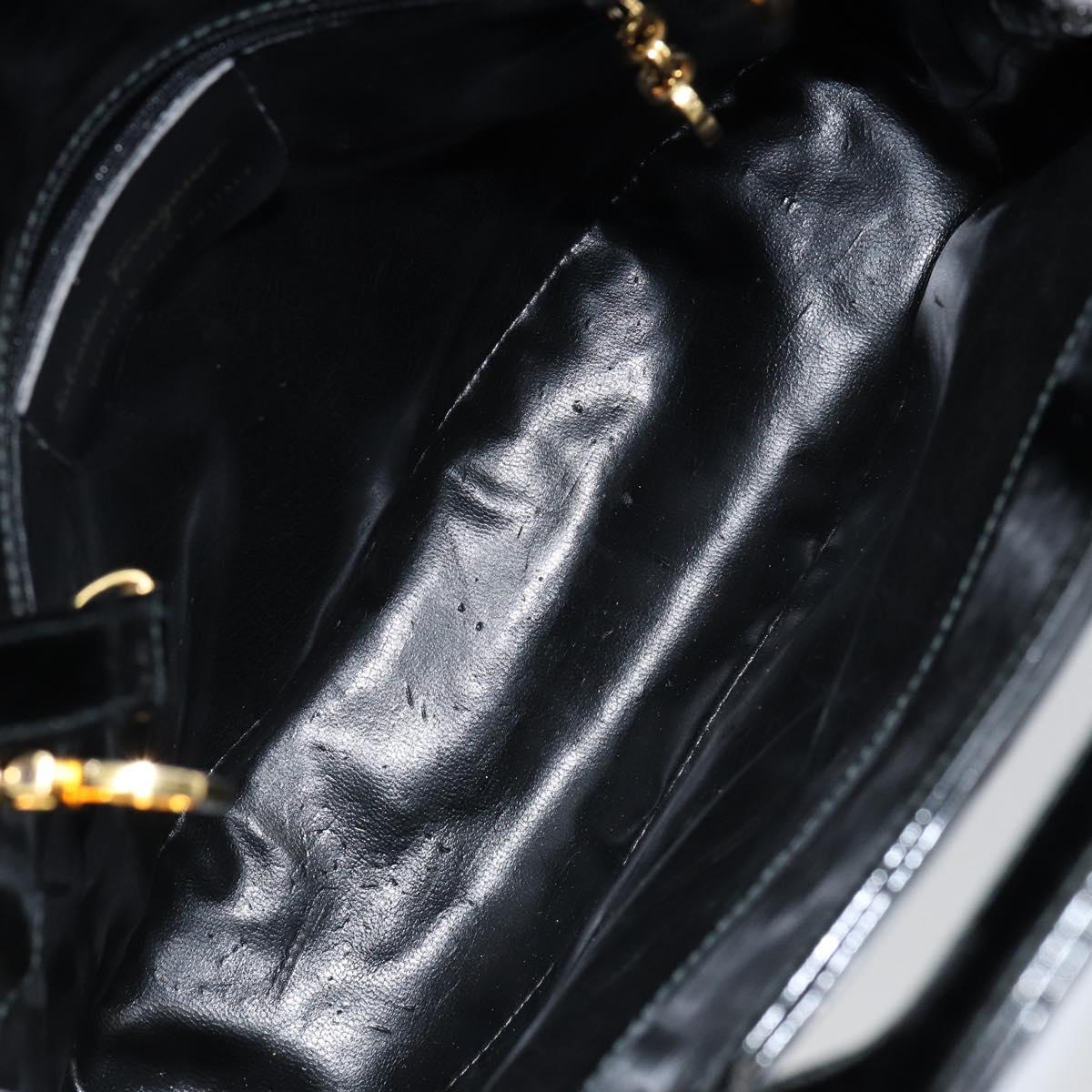 Salvatore Ferragamo Gancini Hand Bag Enamel 2way Black Gold Auth 147151