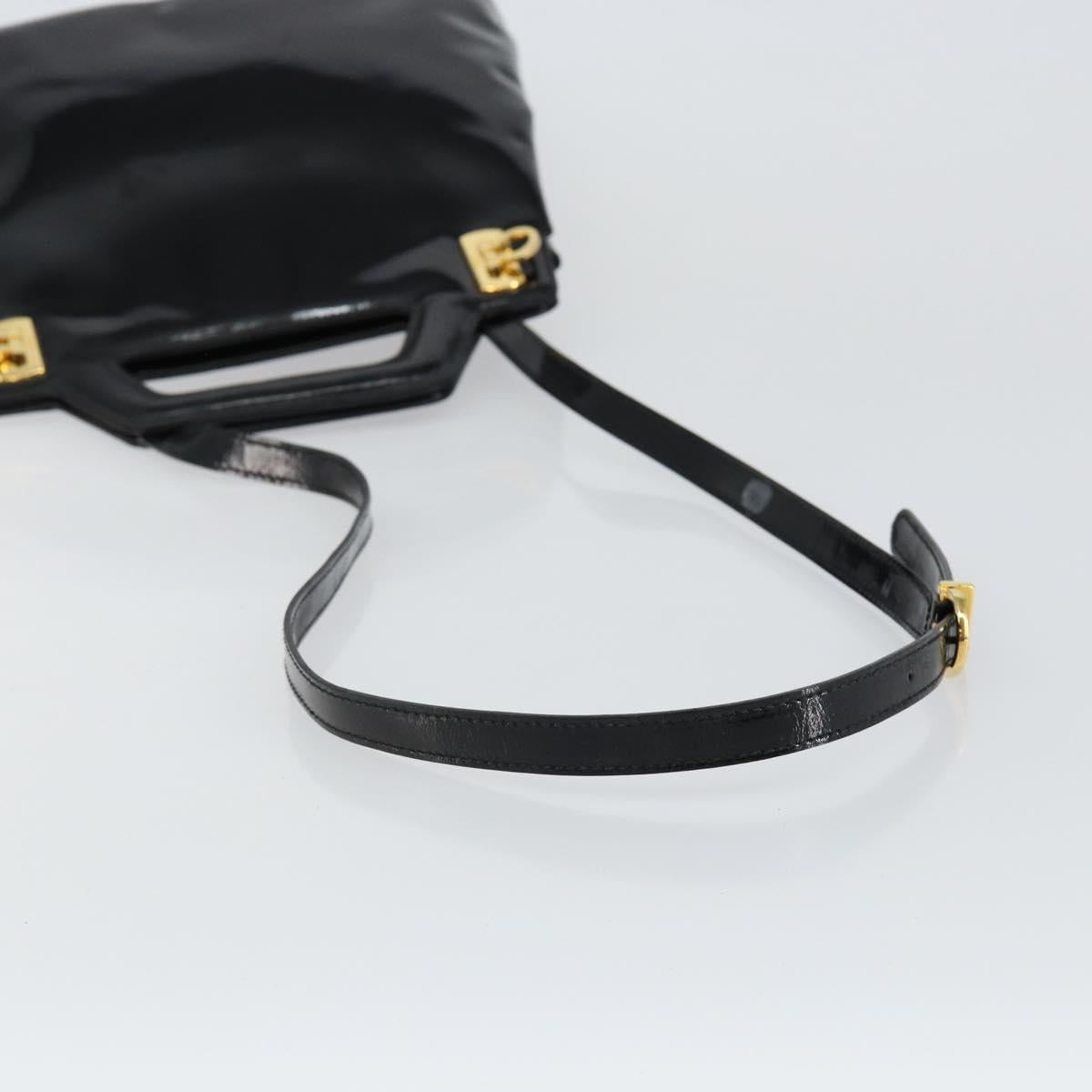 Salvatore Ferragamo Gancini Hand Bag Enamel 2way Black Gold Auth 147151