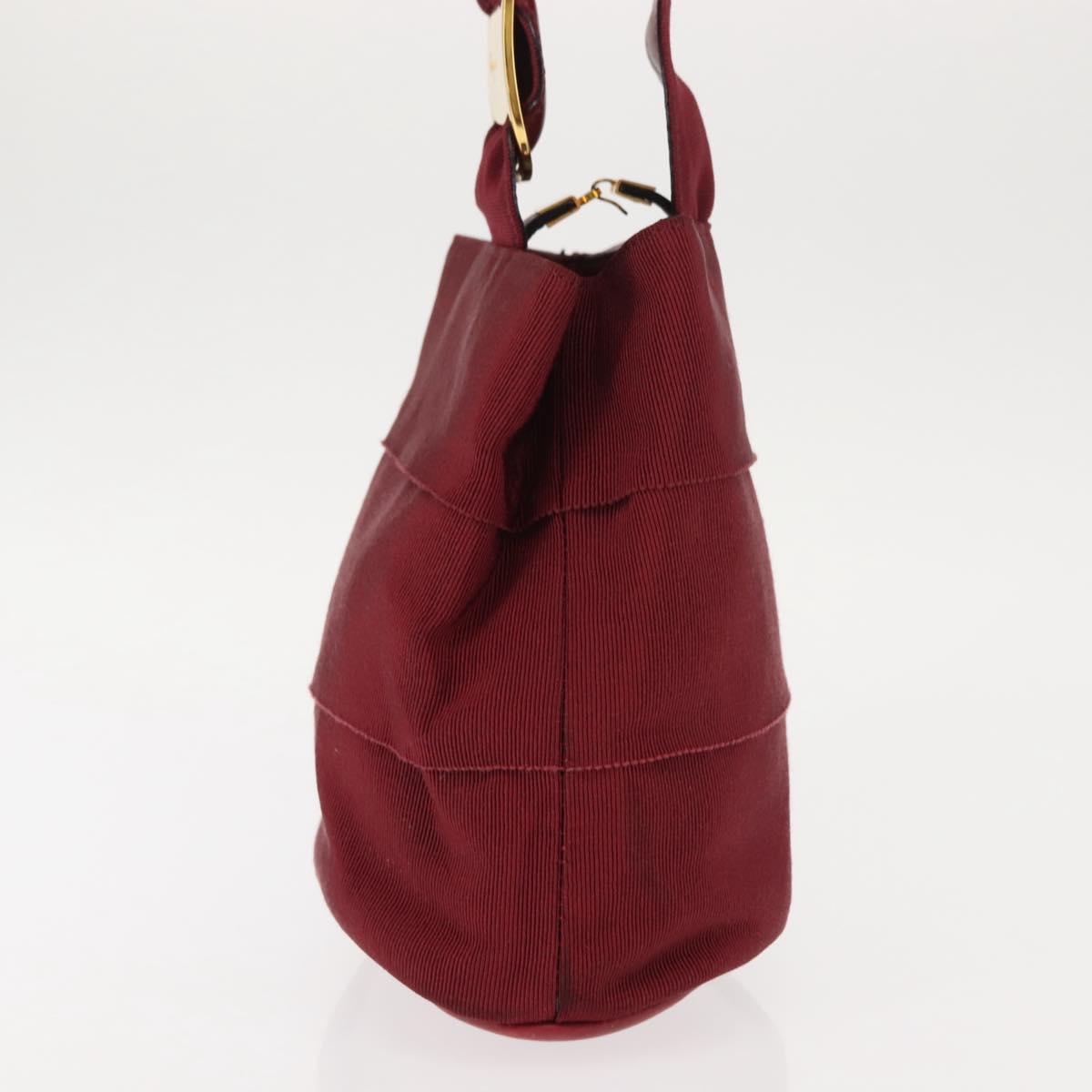 Salvatore Ferragamo Vala Hand Bag Nylon Red Gold Auth 147152