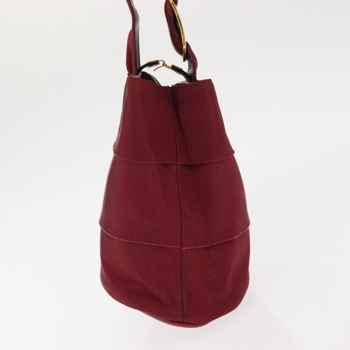 Salvatore Ferragamo Vala Hand Bag Nylon Red Gold Auth 147152