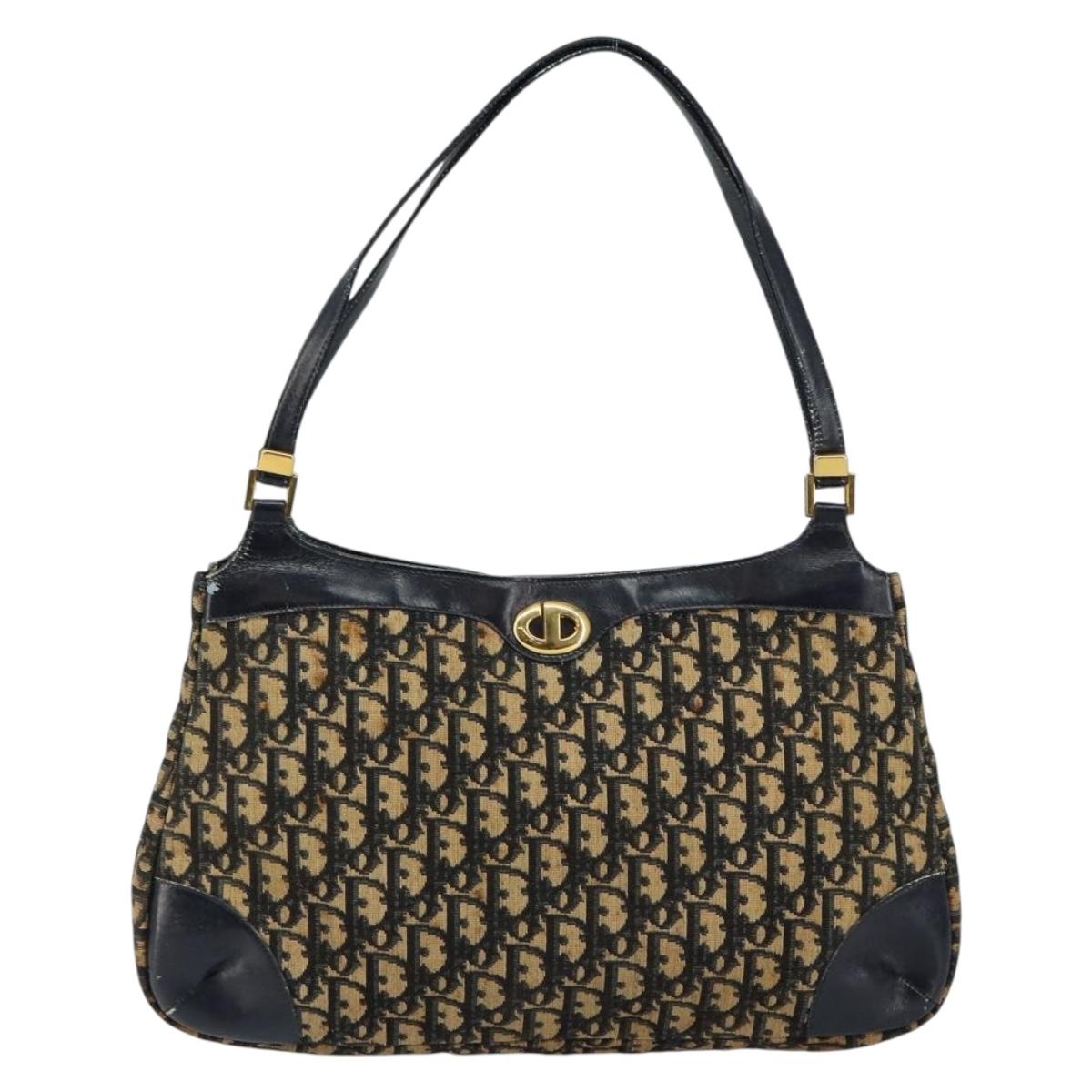 Christian Dior Trotter Canvas Shoulder Bag Navy Auth 147154